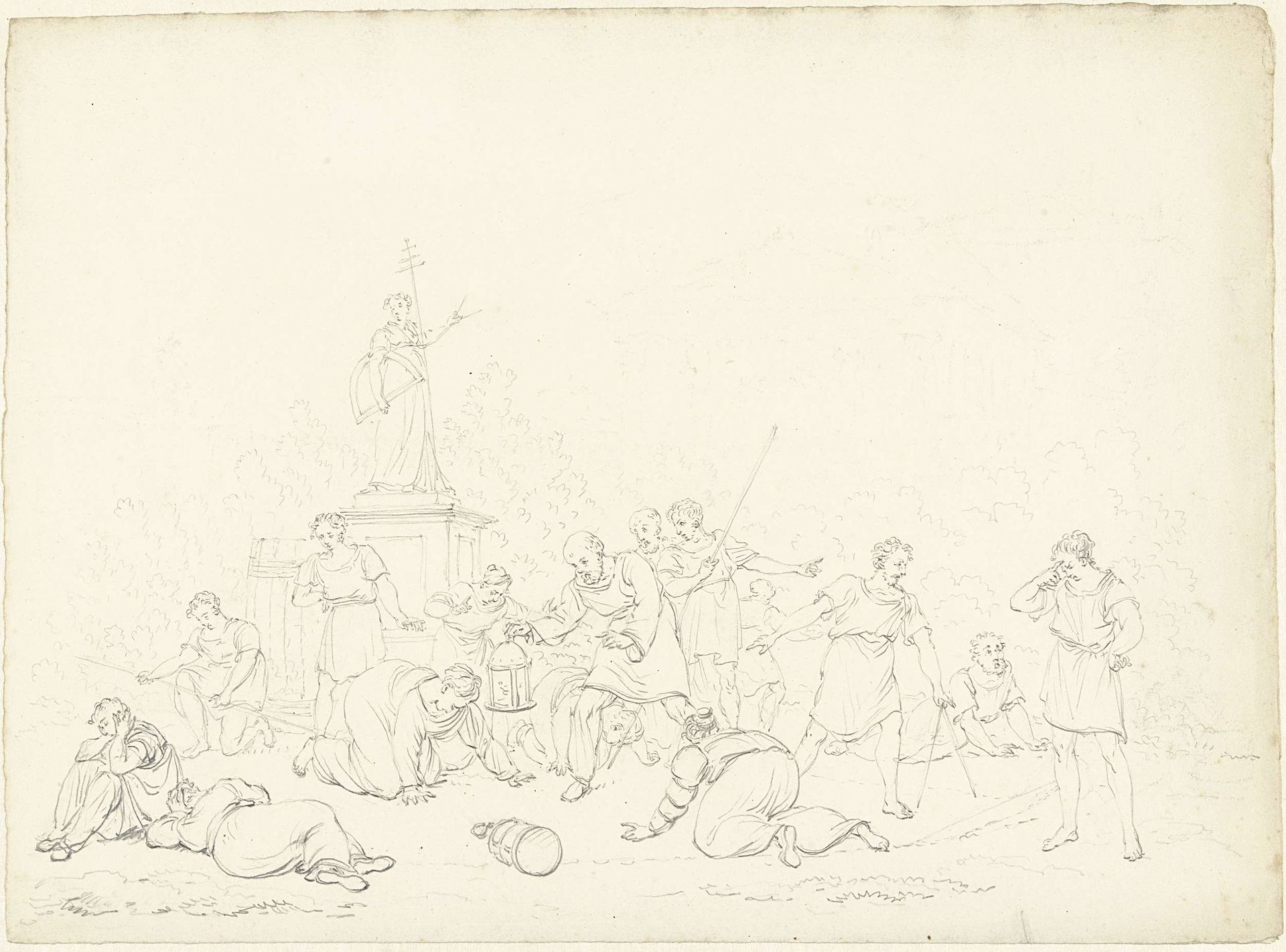 Diogenes met een lantaren een mens zoekend by Pieter Bartholomeusz. Barbiers