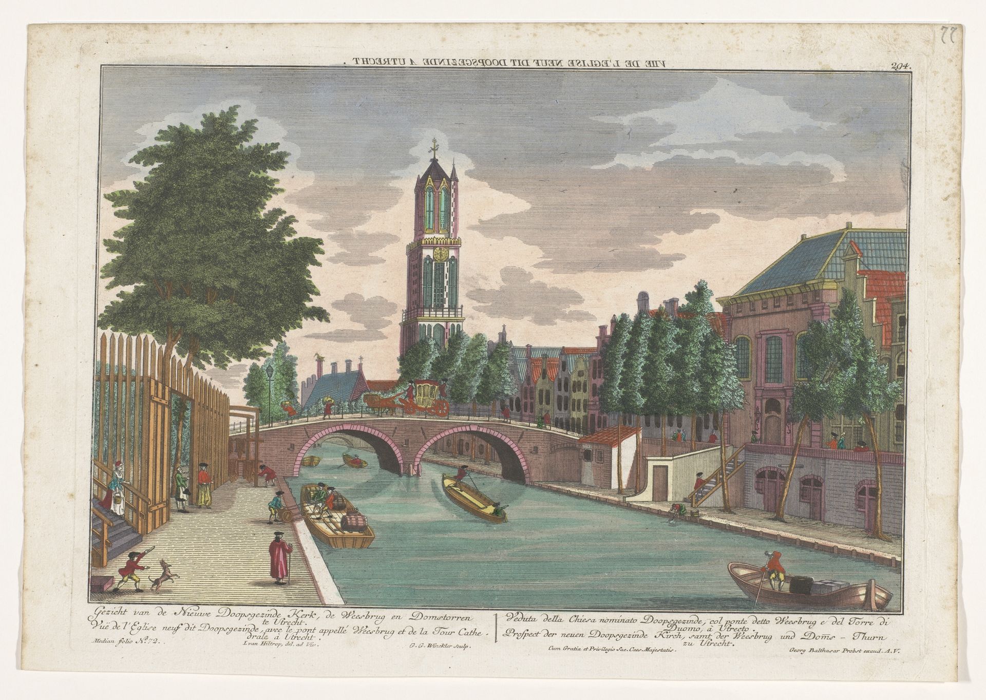 Gezicht op de Weesbrug over de Oudegracht en de Doopsgezinde Kerk te Utrecht by Georg Balthasar Probst