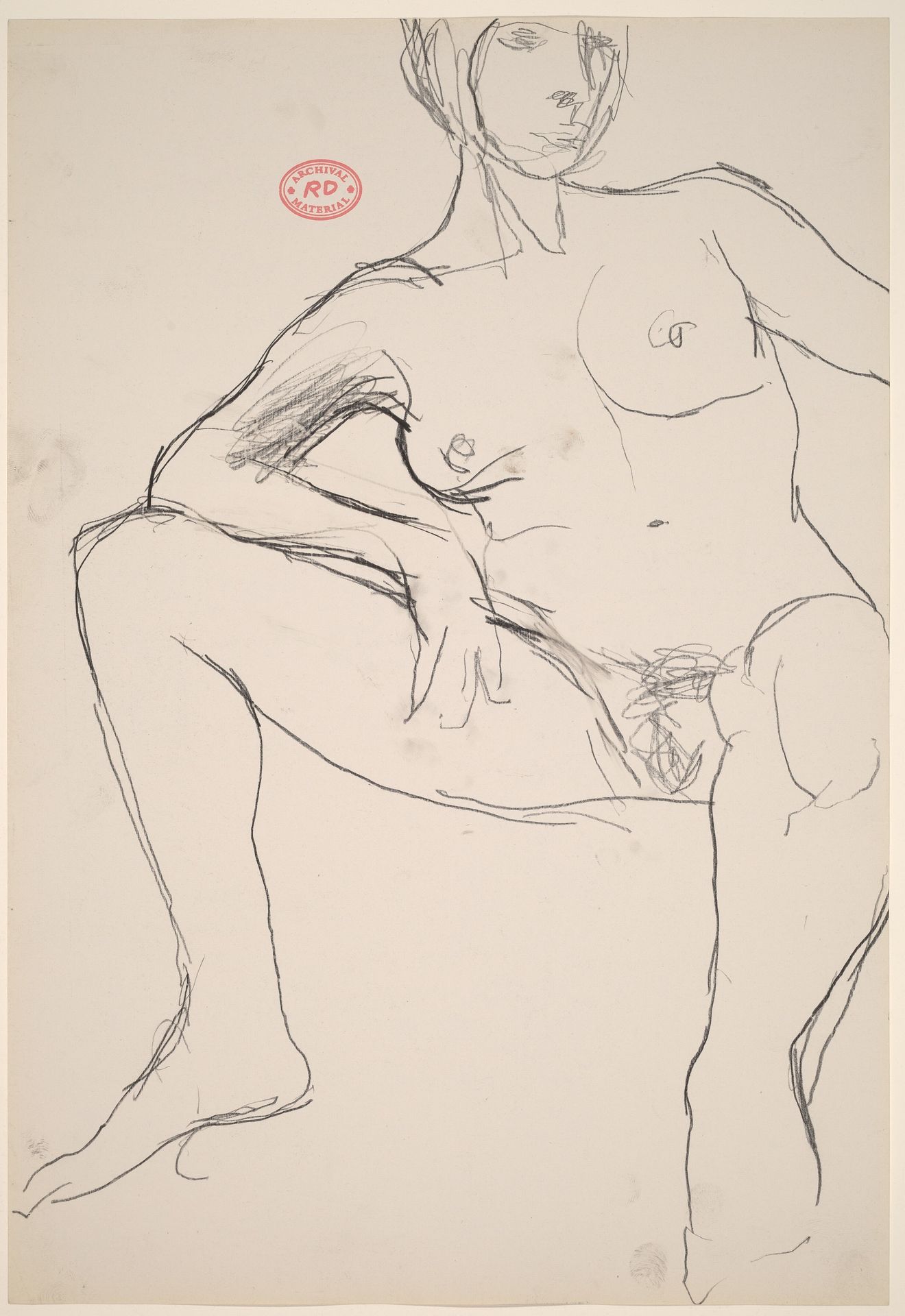 Untitled [seated female nude resting her right arm on her leg] by Richard Diebenkorn