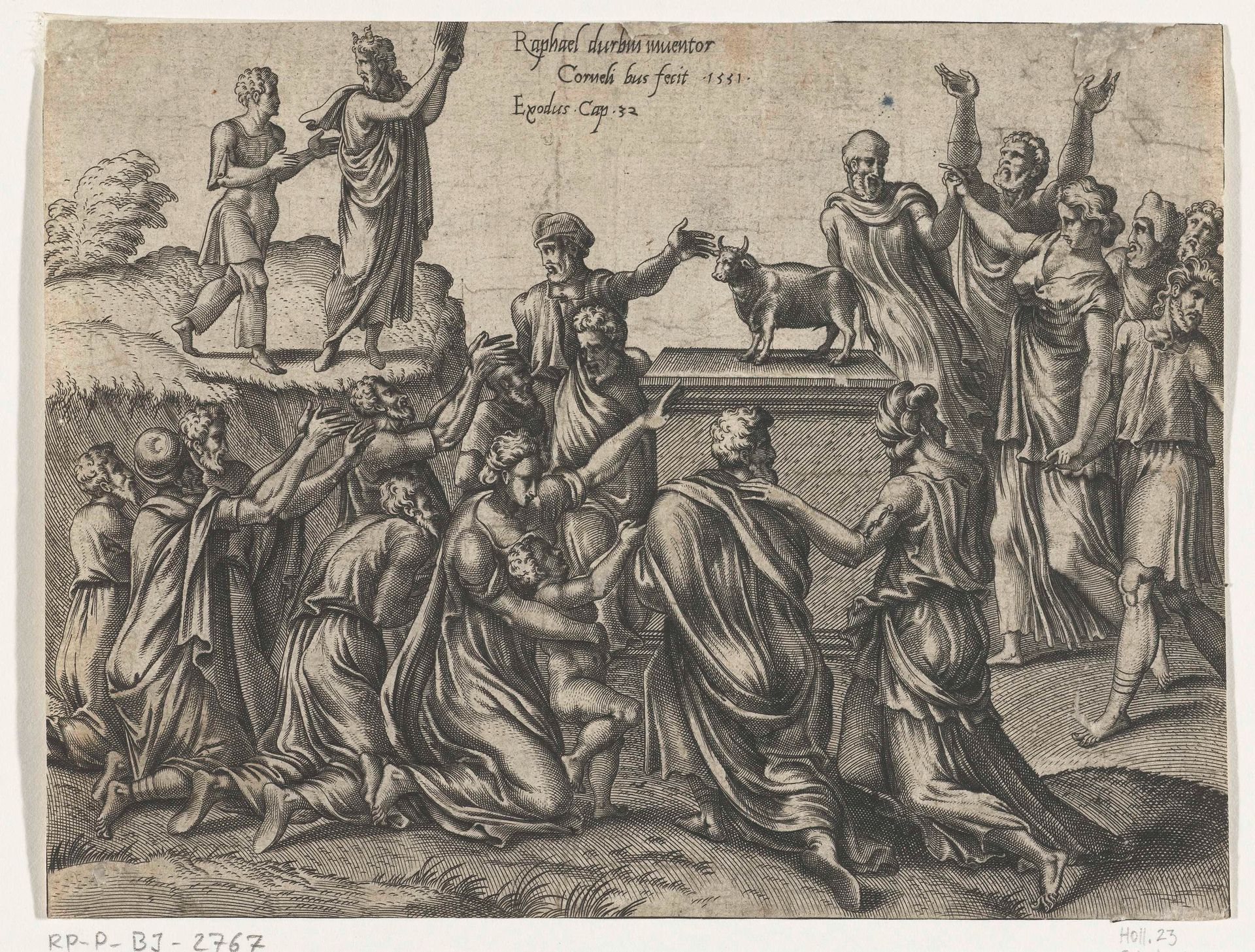 Aanbidding van het gouden kalf by Cornelis Bos