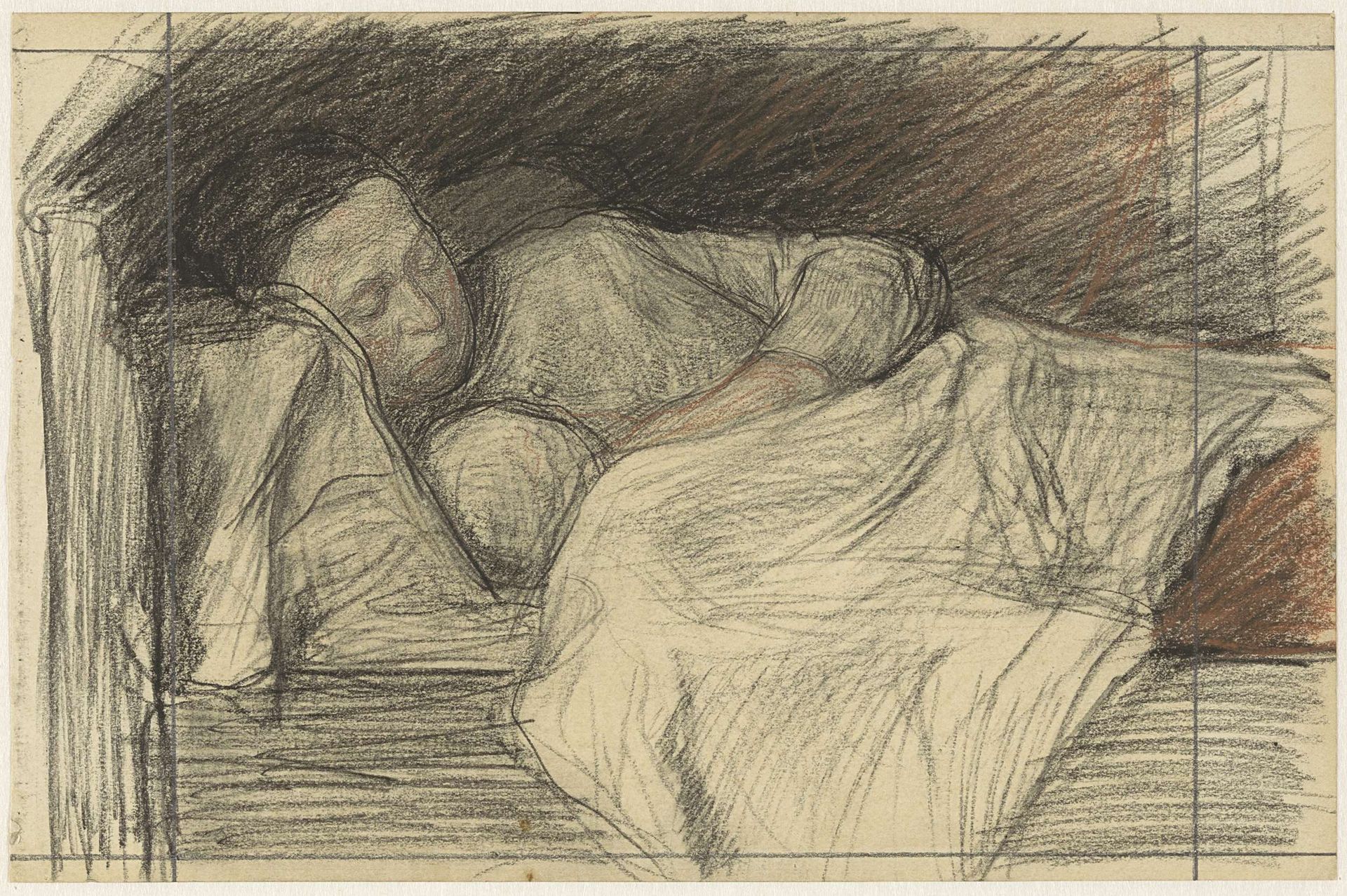 Moeder in bed met kind by Jan Veth