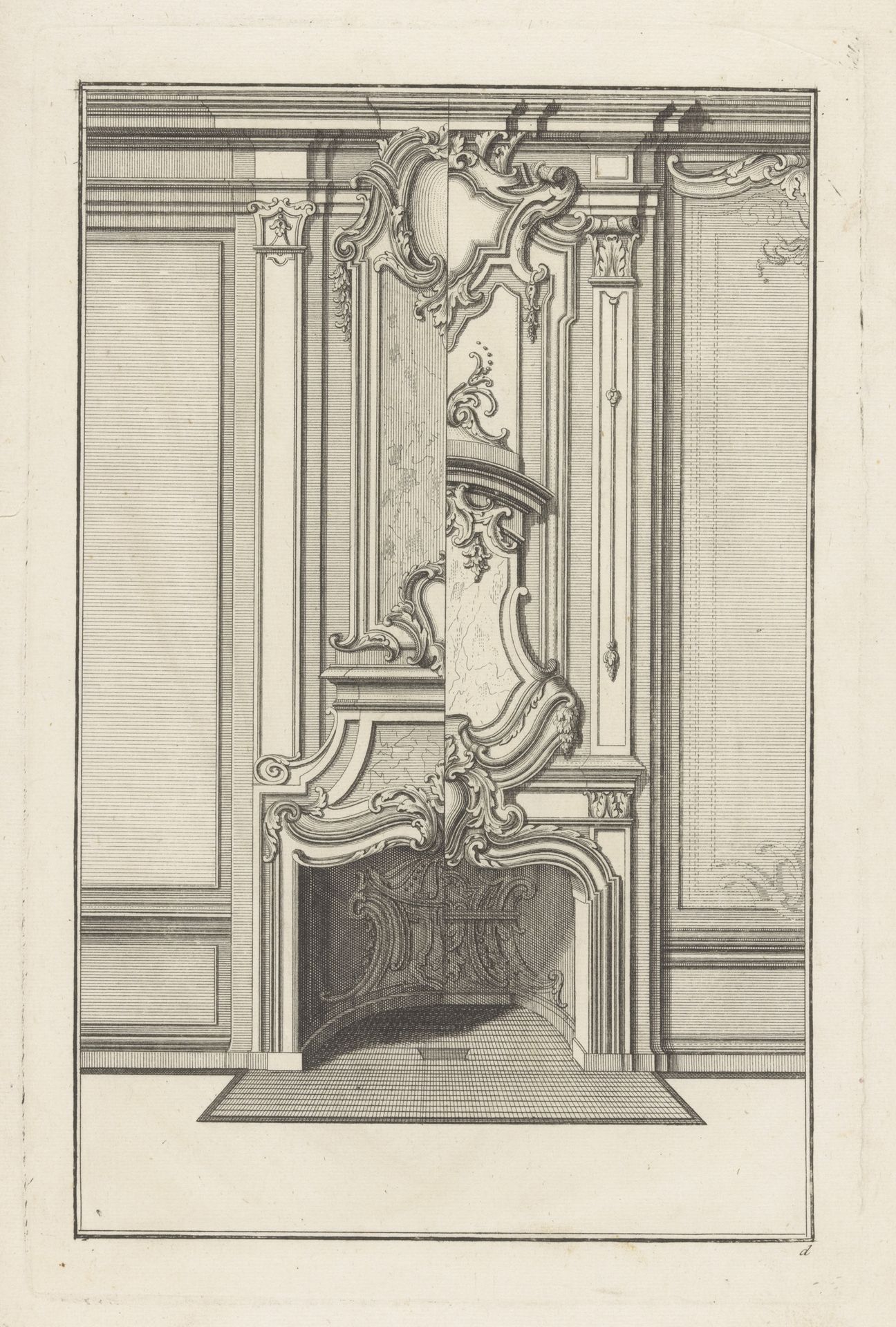 Geornamenteerde schouw met cartouche by Anonymous