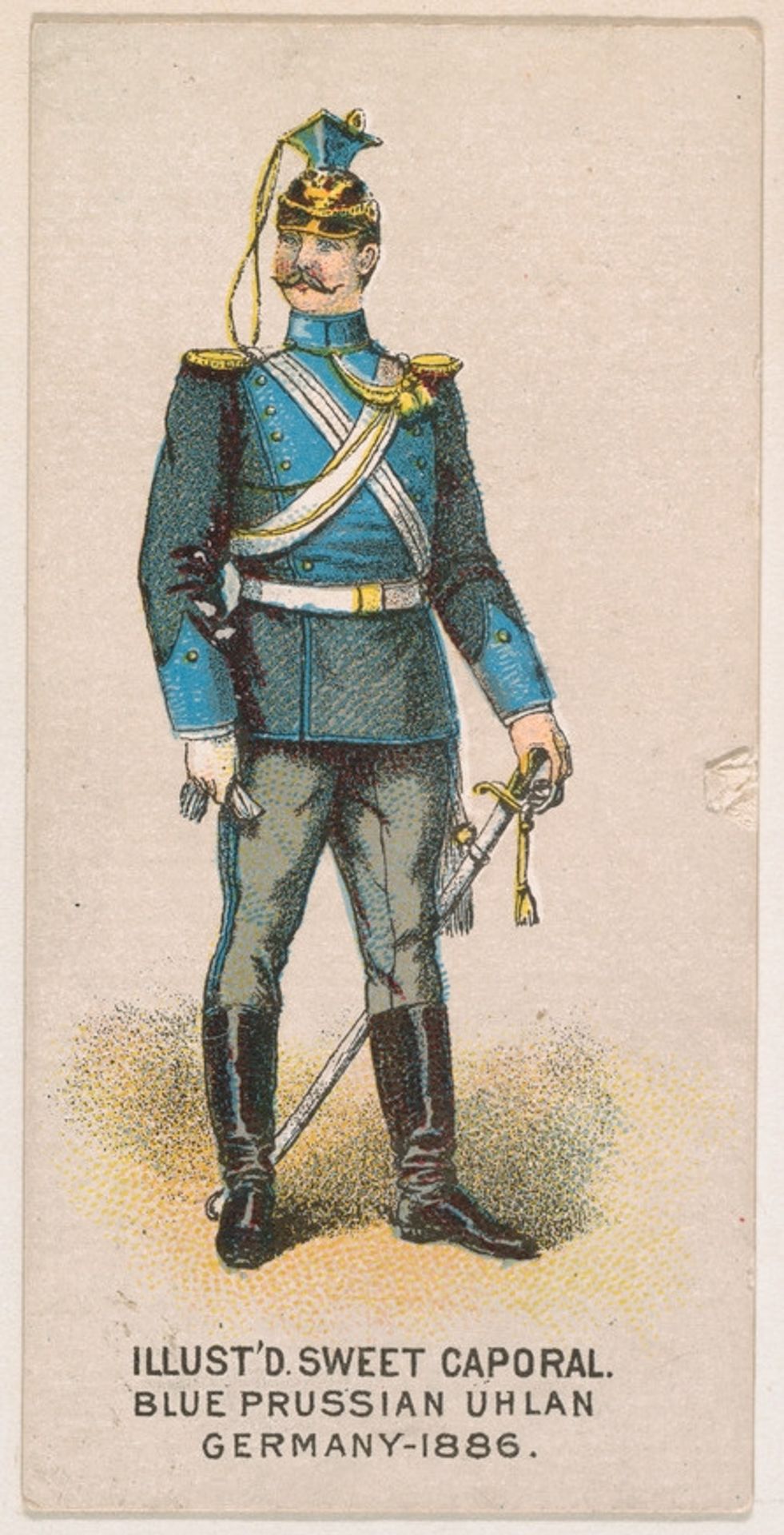 Blue Prussian Uhlan, Germany, 1886, from the Military Series (N224) issued by Kinney Tobacco Company to promote Sweet Caporal Cigarettes by Kinney Brothers Tobacco Company