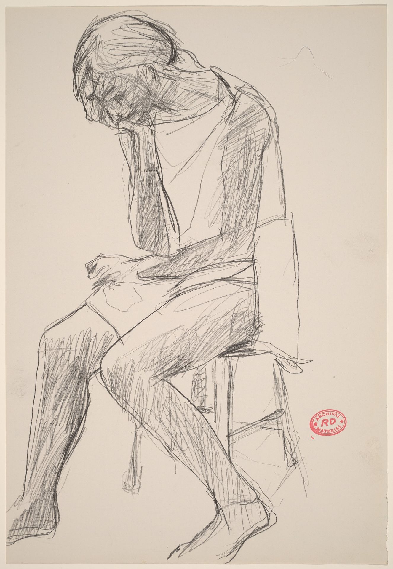 Untitled [woman seated on a stool resting her head on her hand] by Richard Diebenkorn