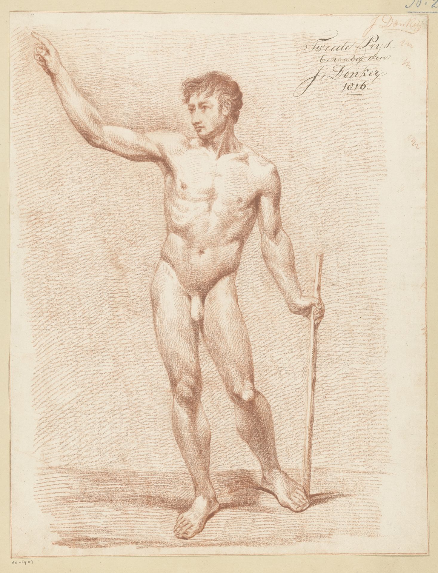 Staand mannelijk naakt, van voren gezien (2e prijs 1816) by Johannes Donker