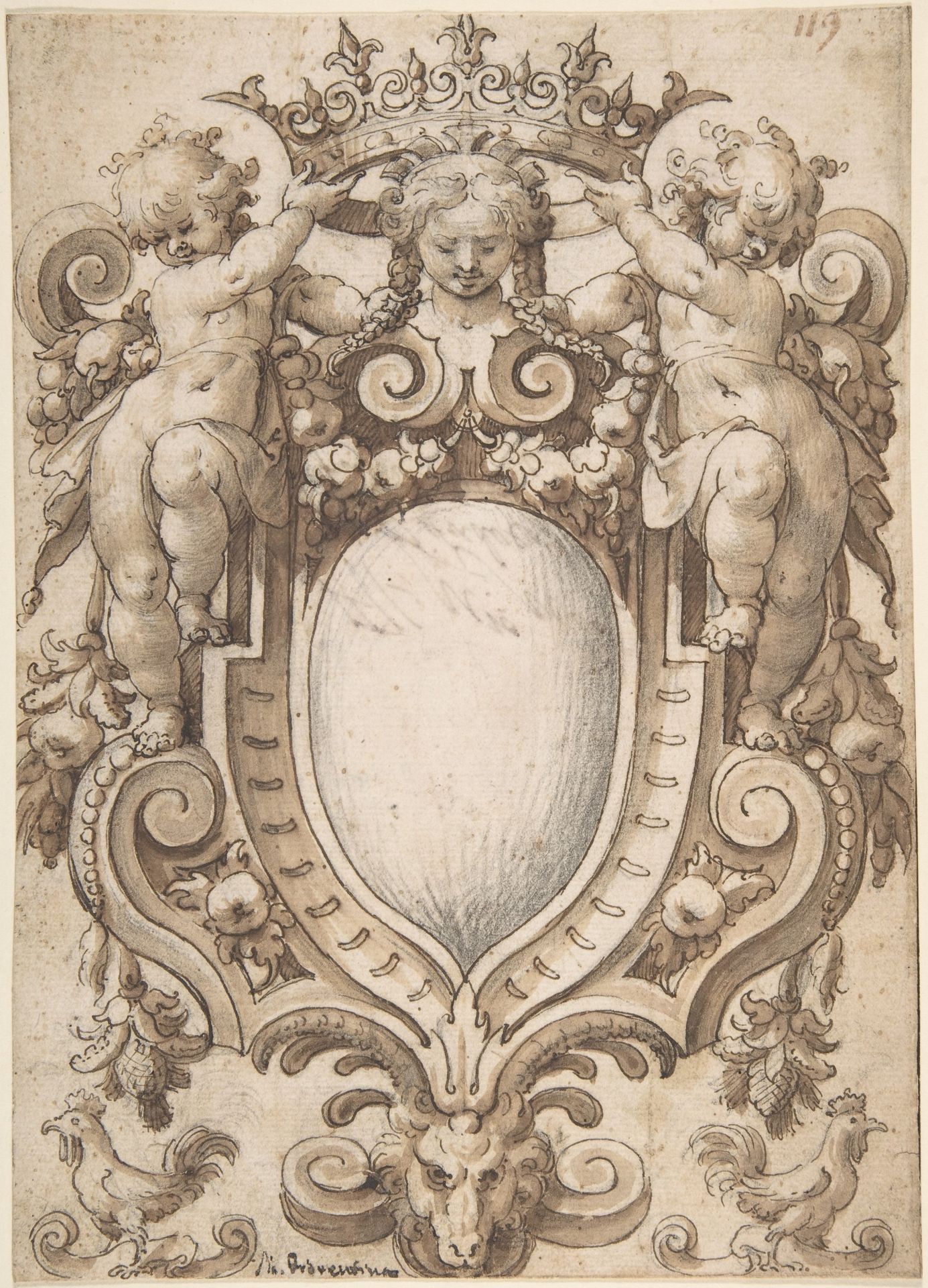 Coat of Arms (blank) with Two Putti Holding a Crown by Anonymous