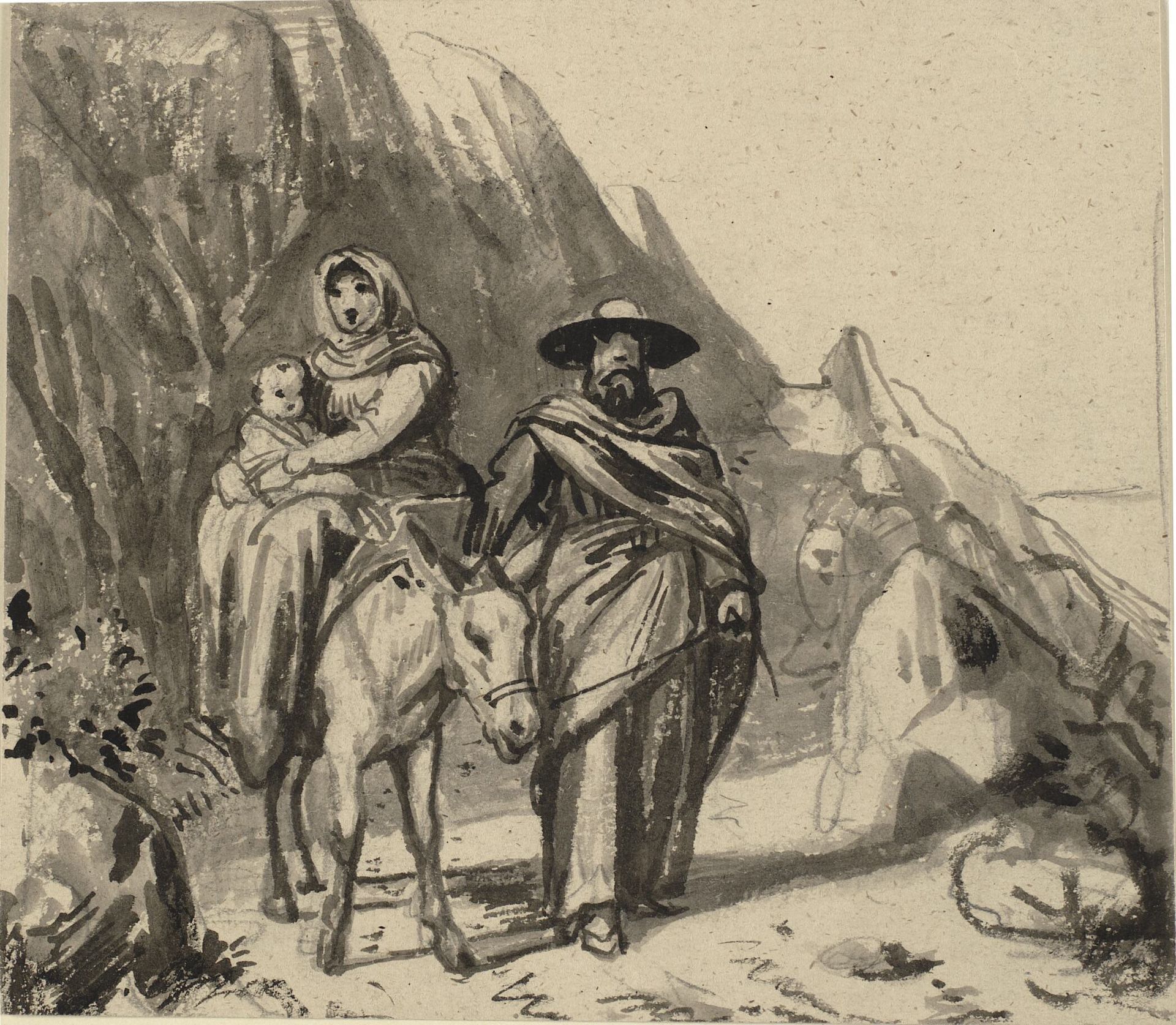 Den Hellige Familie, i mellem klipper på vej til Ægypten by Wilhelm Marstrand