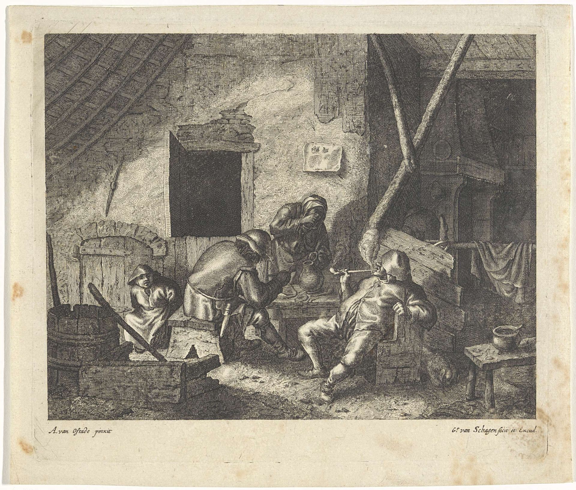 Rokende en drinkende boeren in een herberg by Gerrit Lucasz van Schagen