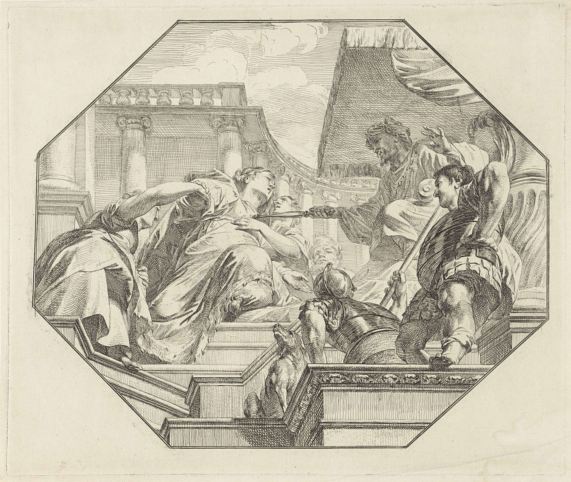 Ester voor koning Ahasveros by Jacob de Wit