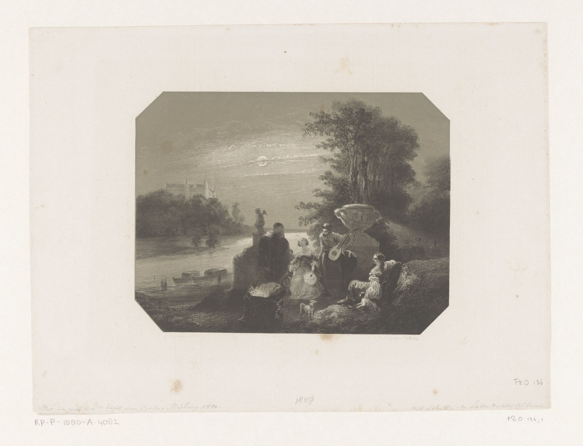 Mannen en vrouwen in landschap bij maanlicht by Charles Rochussen