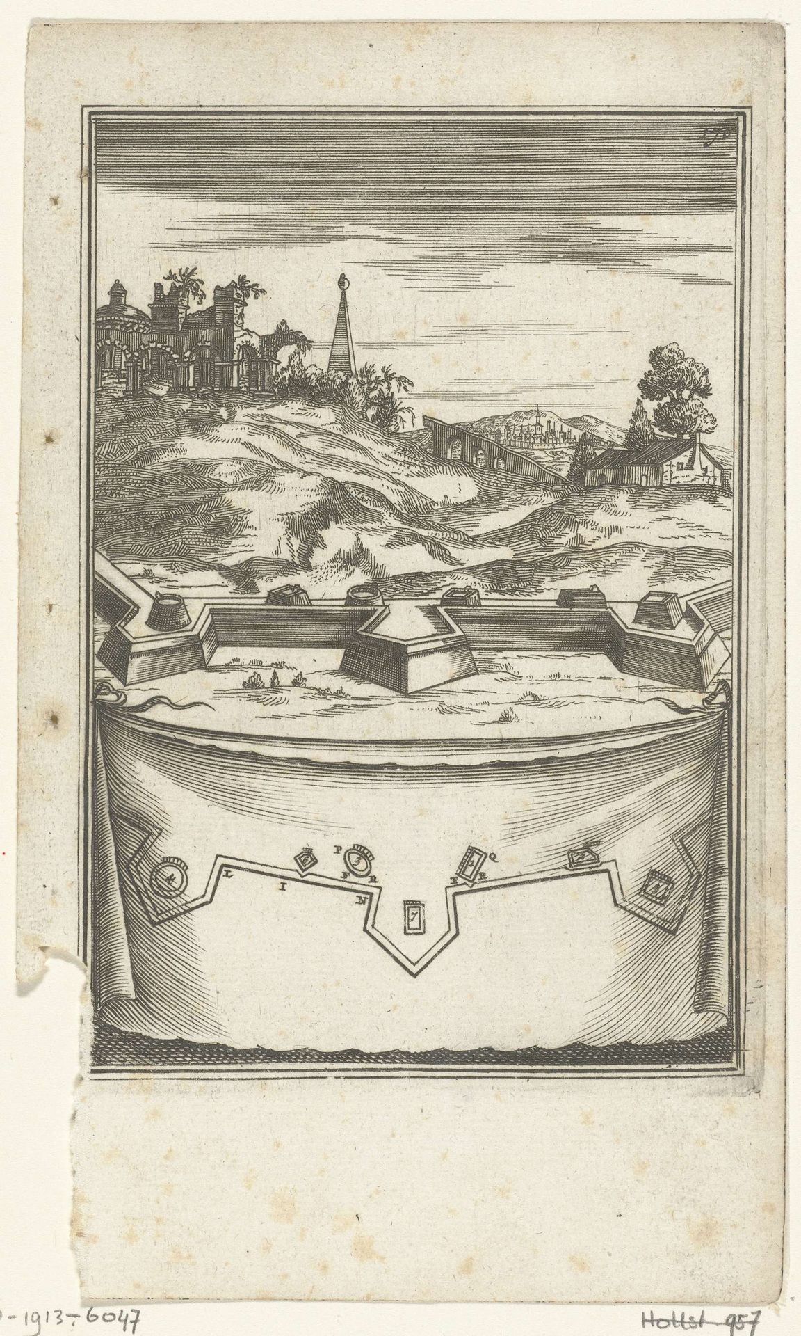 Illustratie voor 'Den Arbeid van Mars' van Allain Manesson Mallet by Romeyn de Hooghe