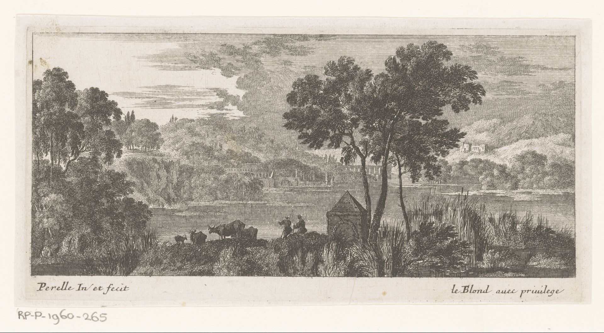 Heuvellandschap met grafmonument aan meer by Nicolas Perelle