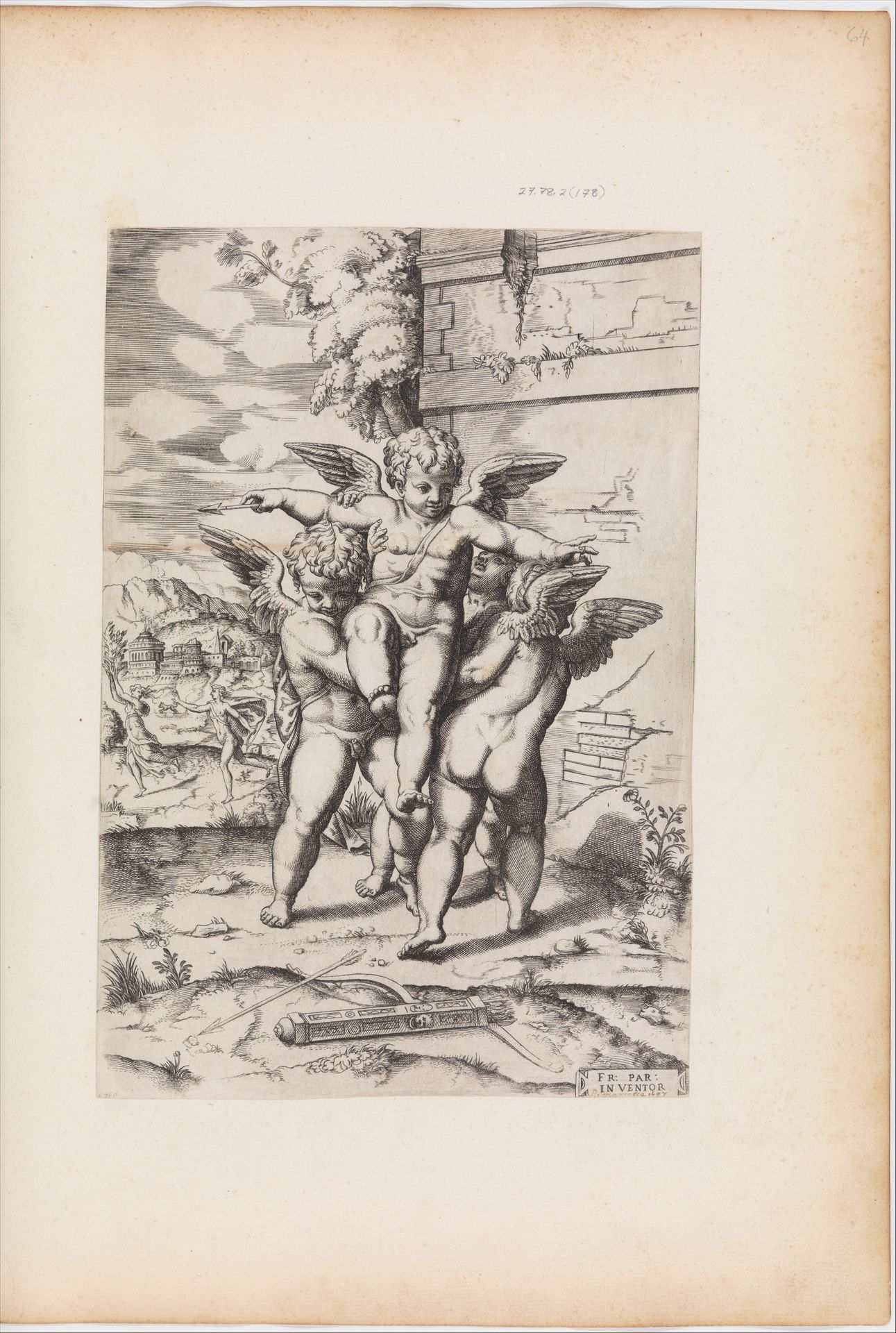 [Four Cupids; Apollo and Daphne in the Background] by Anonymous