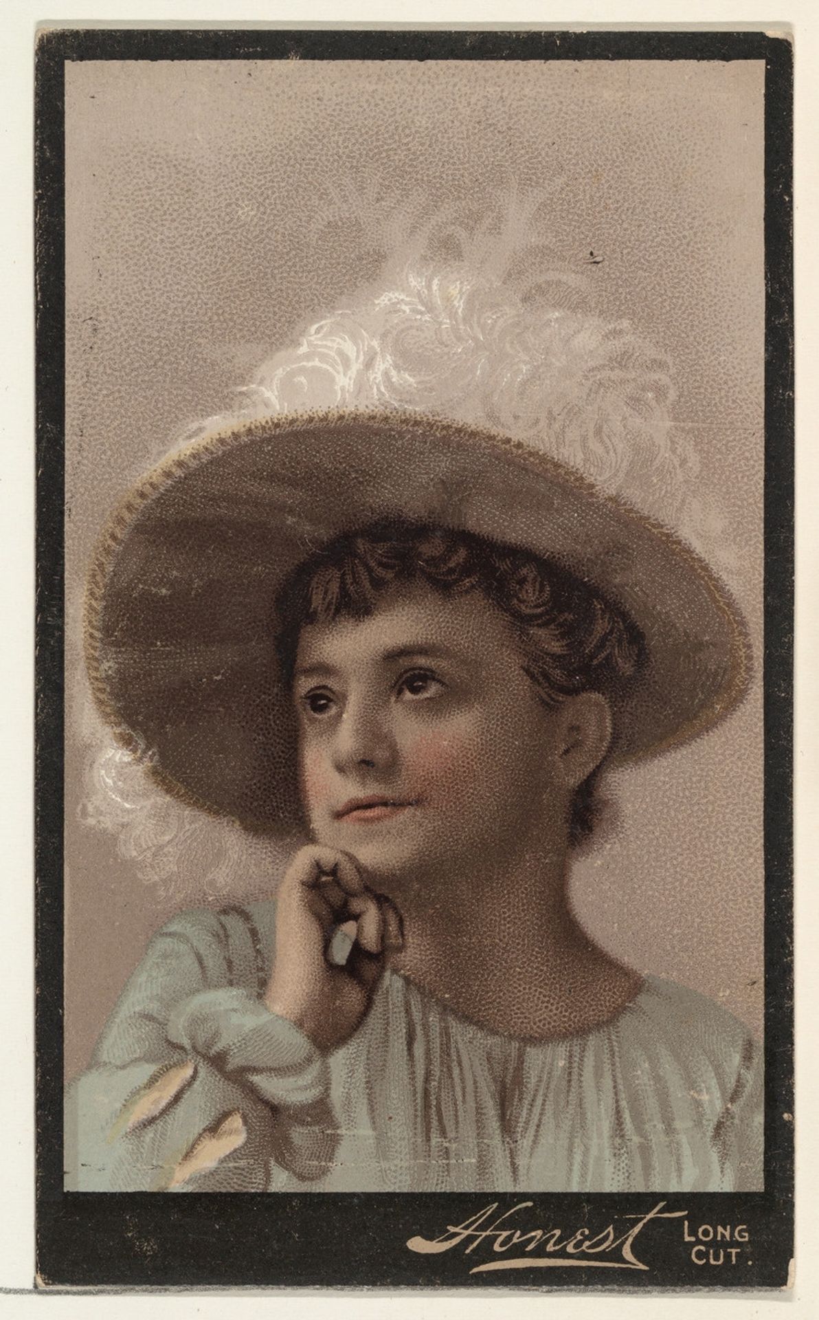 Actress wearing wide-brimmed hat decorated with white feathers, from Stars of the Stage, Third Series (N131) issued by Duke Sons & Co. to promote Honest Long Cut Tobacco by W. Duke, Sons & Co.