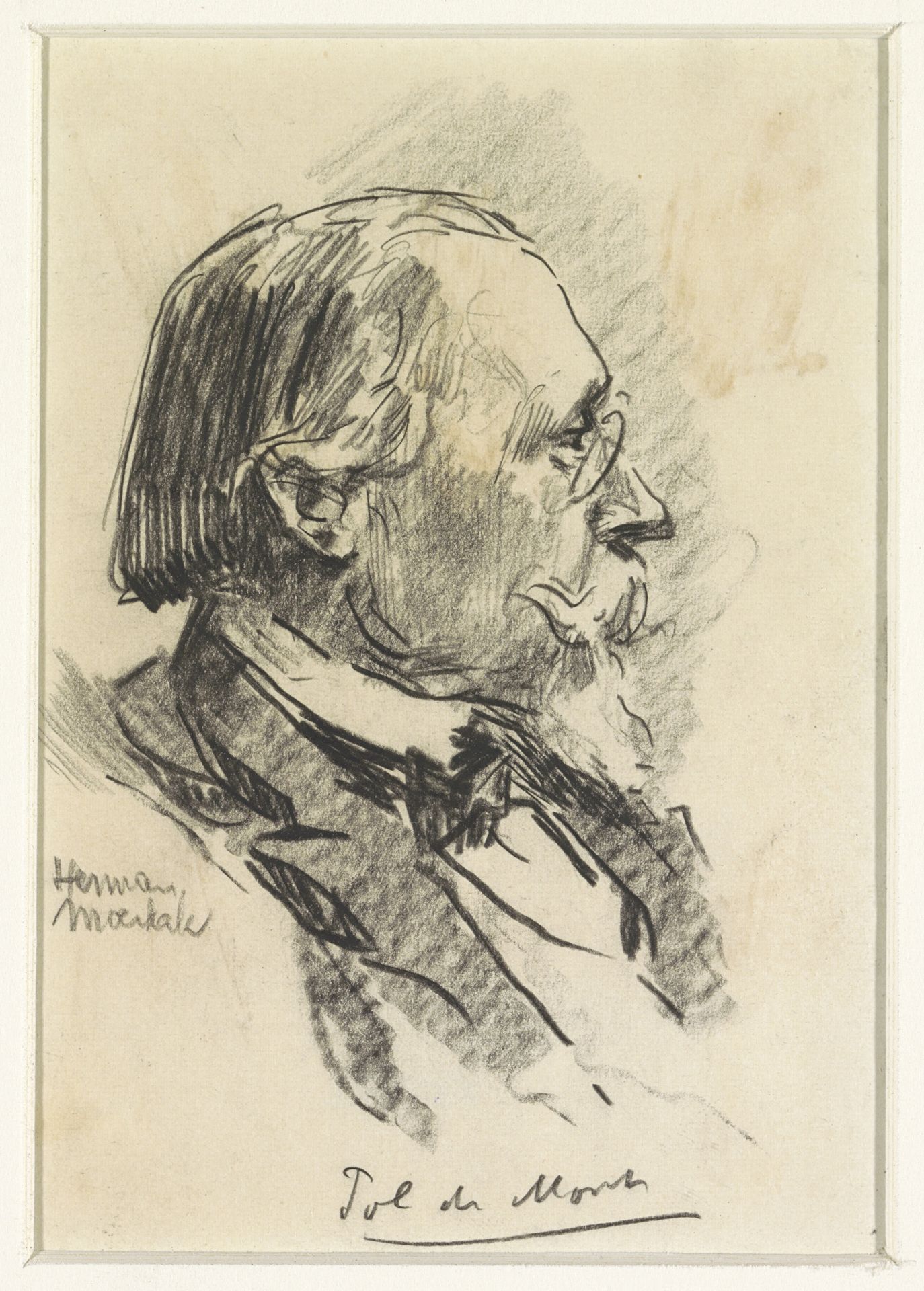 Portret van de schrijver Pol de Mont, en profil by Herman Moerkerk