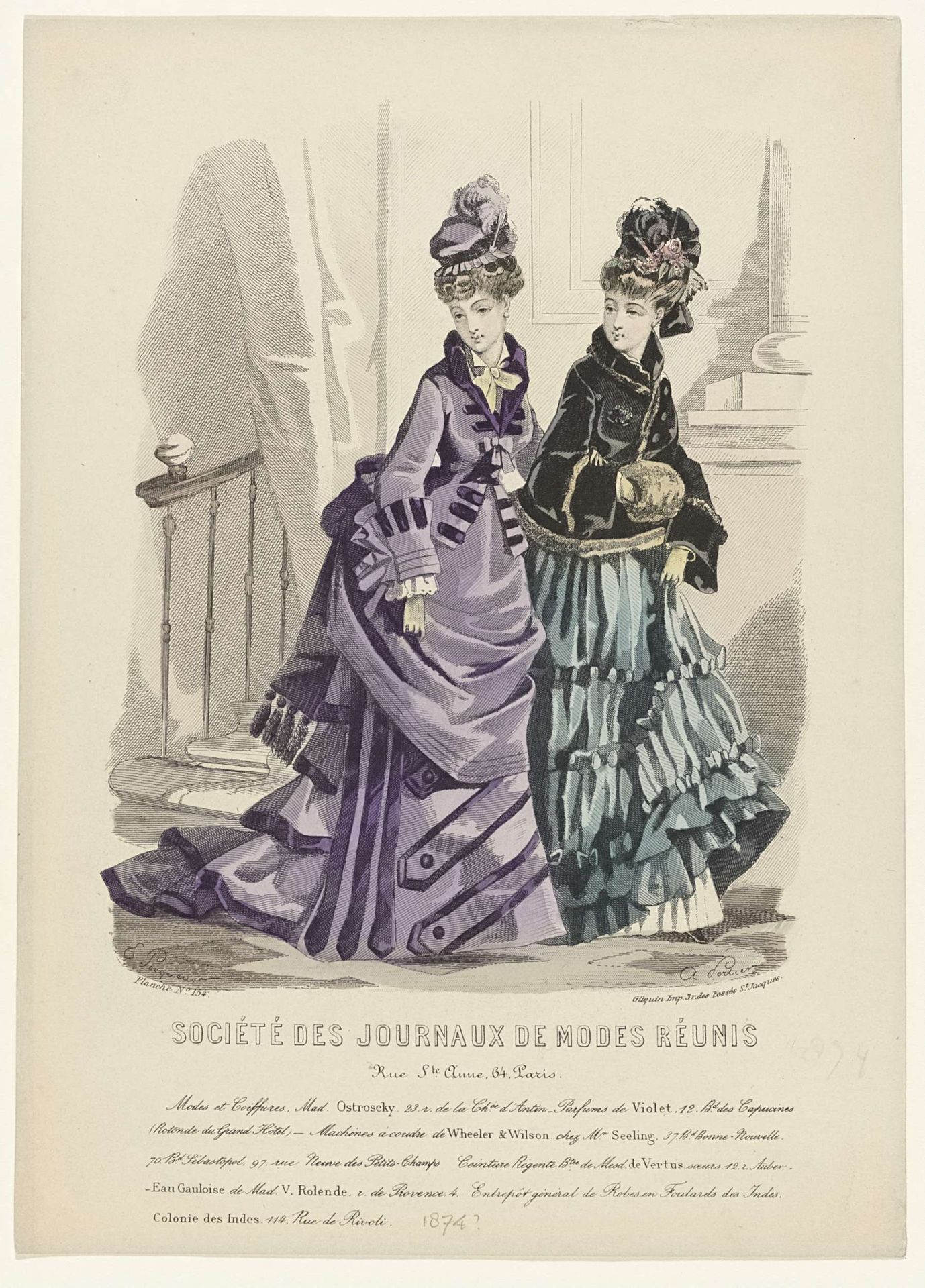 Société des journaux de modes réunis, ca. 1874, No. 154: Modes et Coiffures (...) by A. Portier