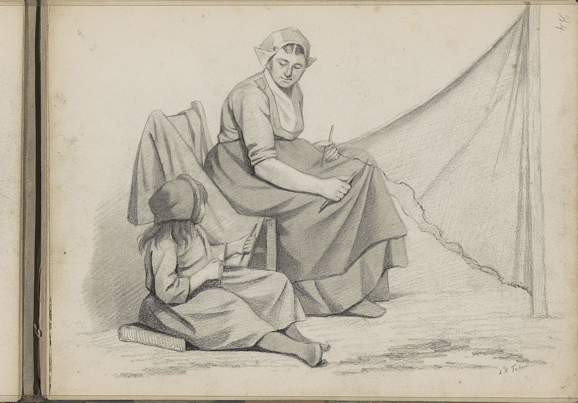 Vrouw en meisje zittend bij een tentdoek by Willem Cornelis Rip