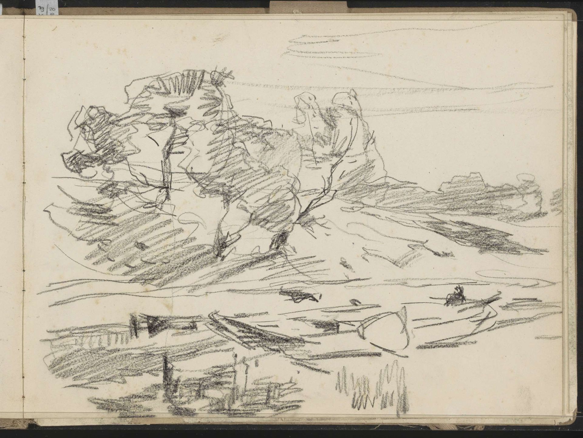 Landschap met een roeiboot op een rivier by Willem Bastiaan Tholen