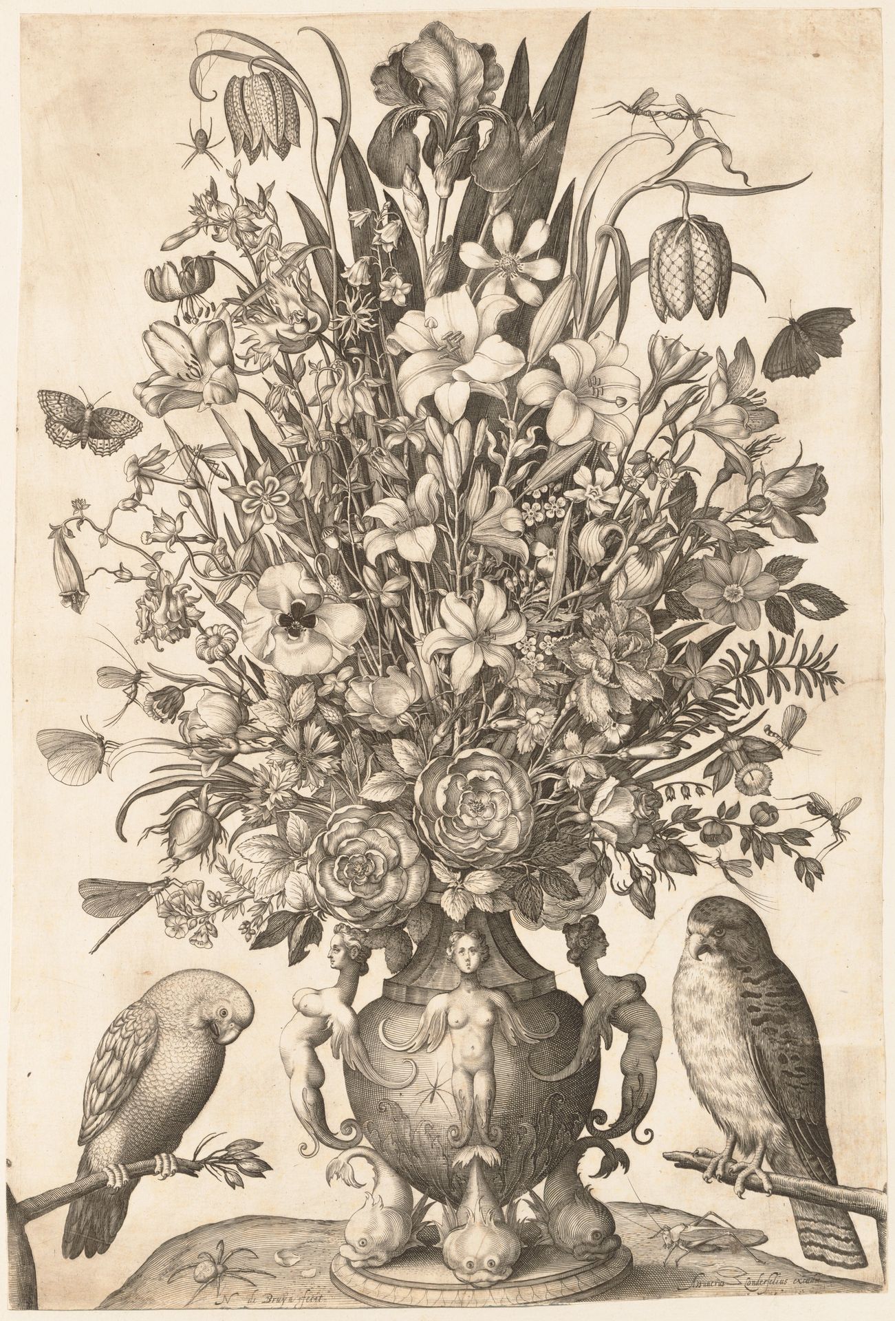 Vase of Flowers with Two Birds by Nicolaes de Bruyn