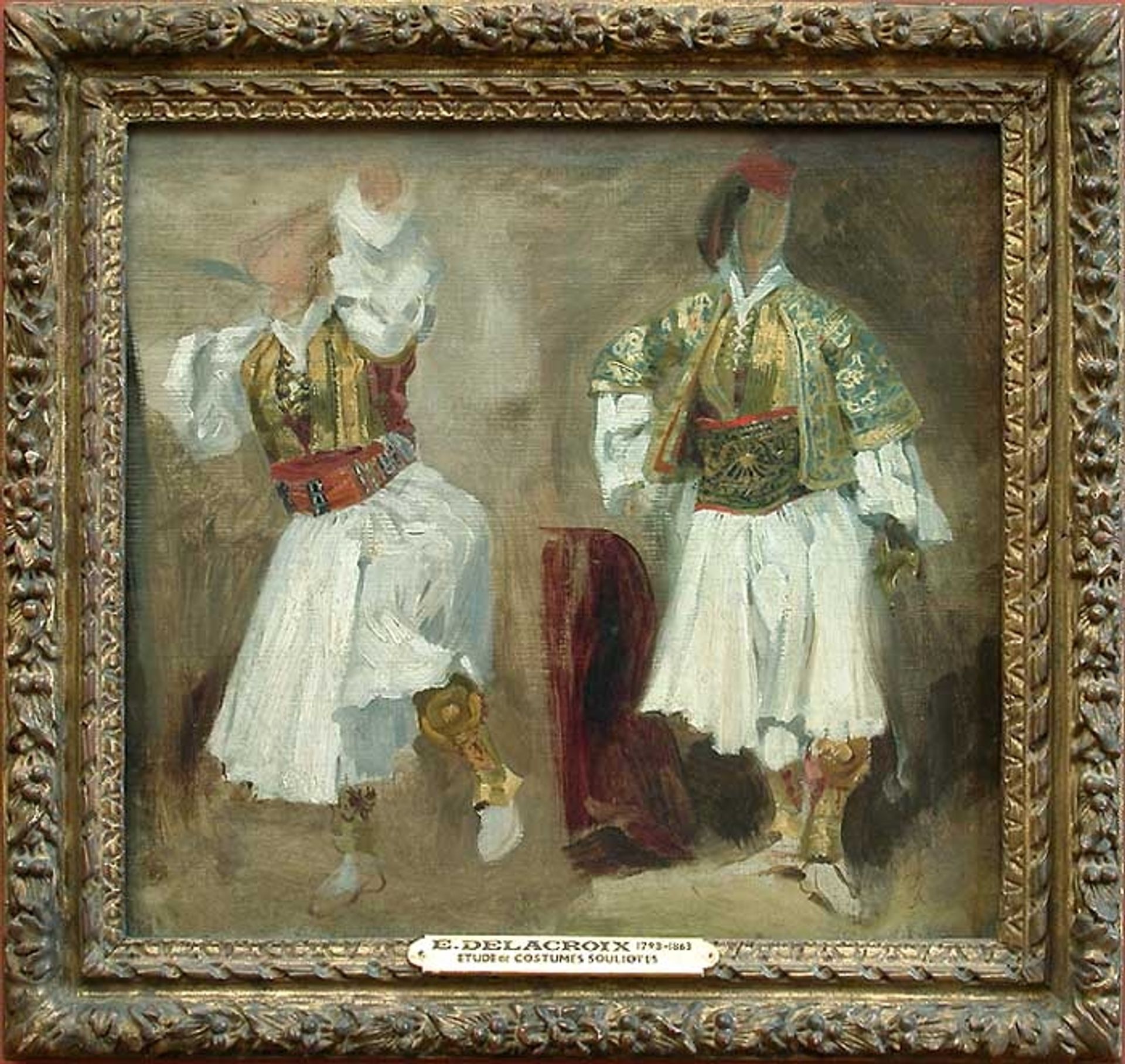 Two Views of costumes Souliotes by Eugène Delacroix