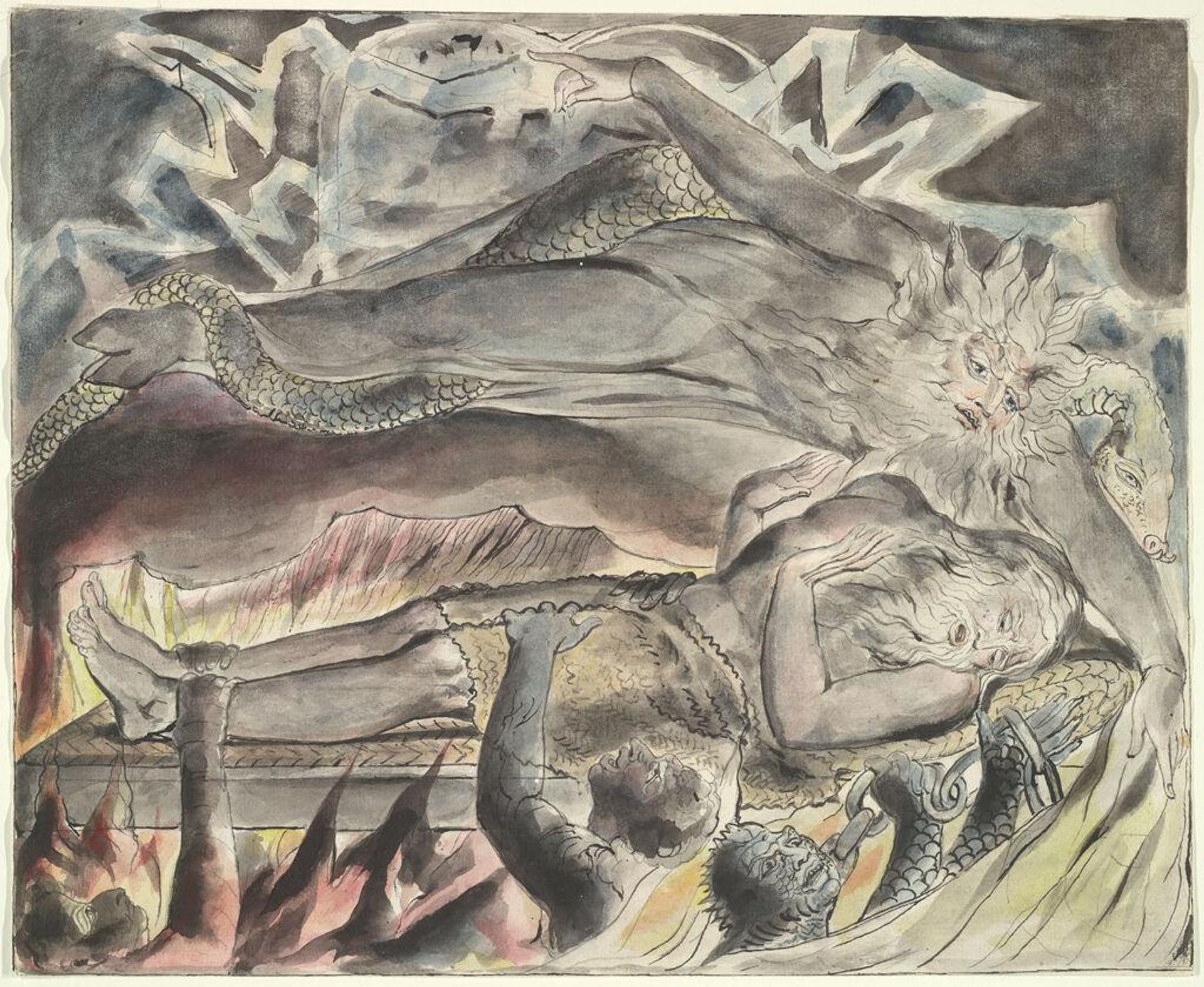 With Dreams Upon My Bed Thou Scarest Me and Affrightest Me with Visions (The Book of Job) by William Blake