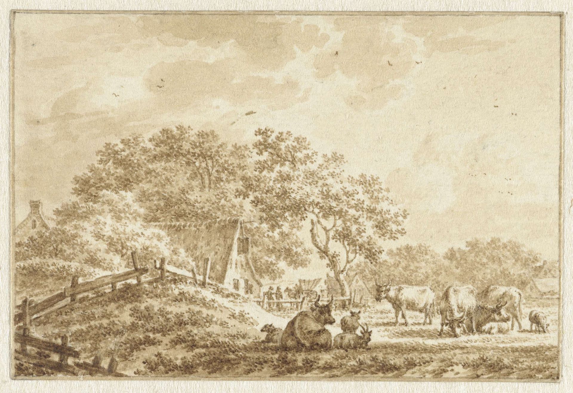 Landschap met vee en een boerderij by Jacob Cats
