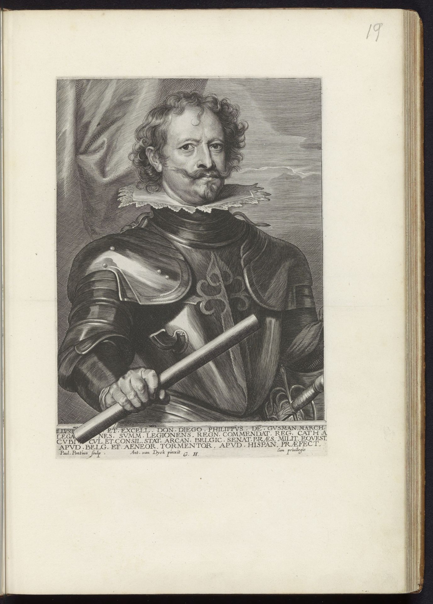 Portret van Diego Felipez de Guzmán, markies van Leganés by Paulus Pontius