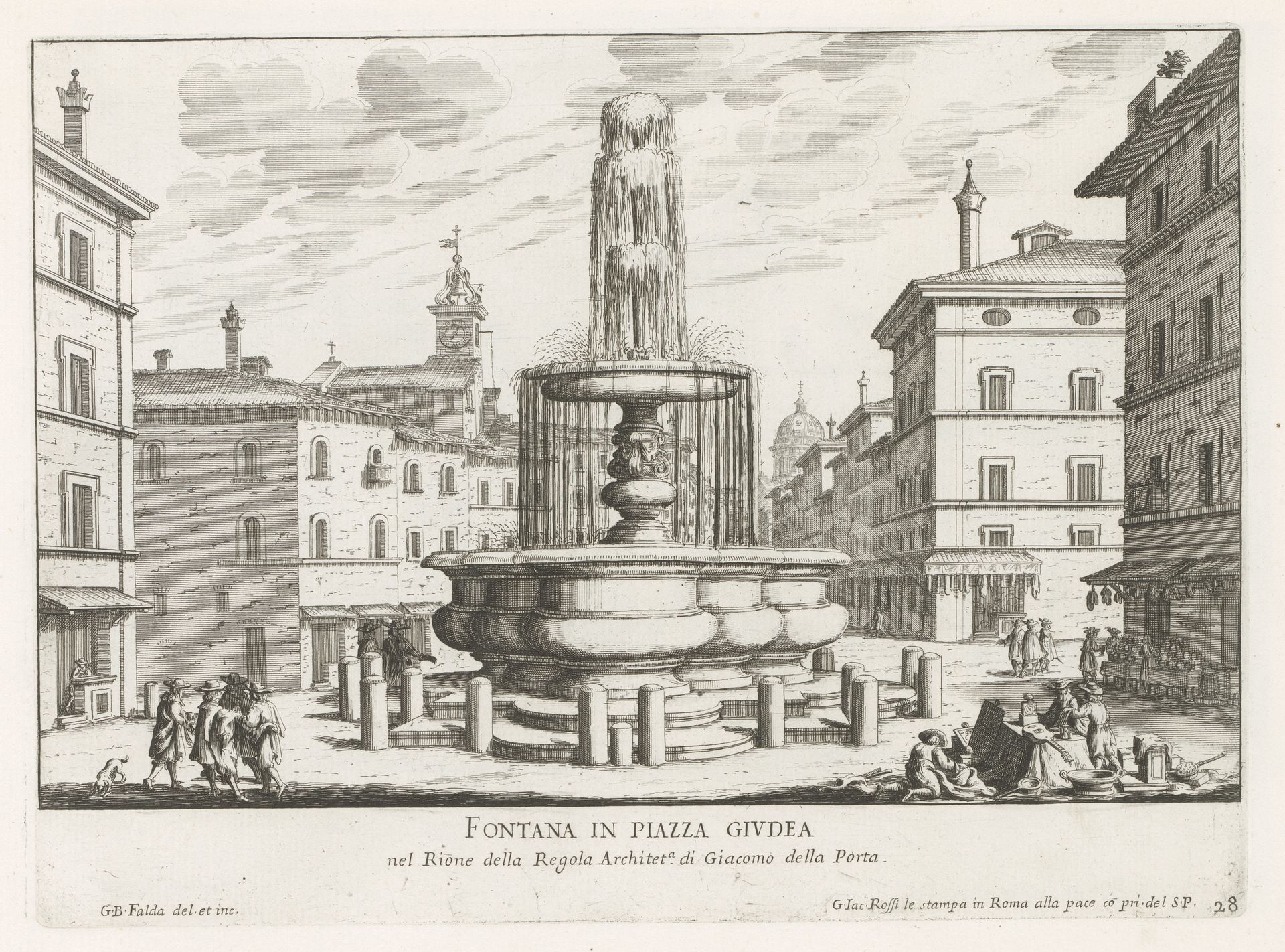 Fontein op Piazza Giudia te Rome by Giovanni Battista Falda
