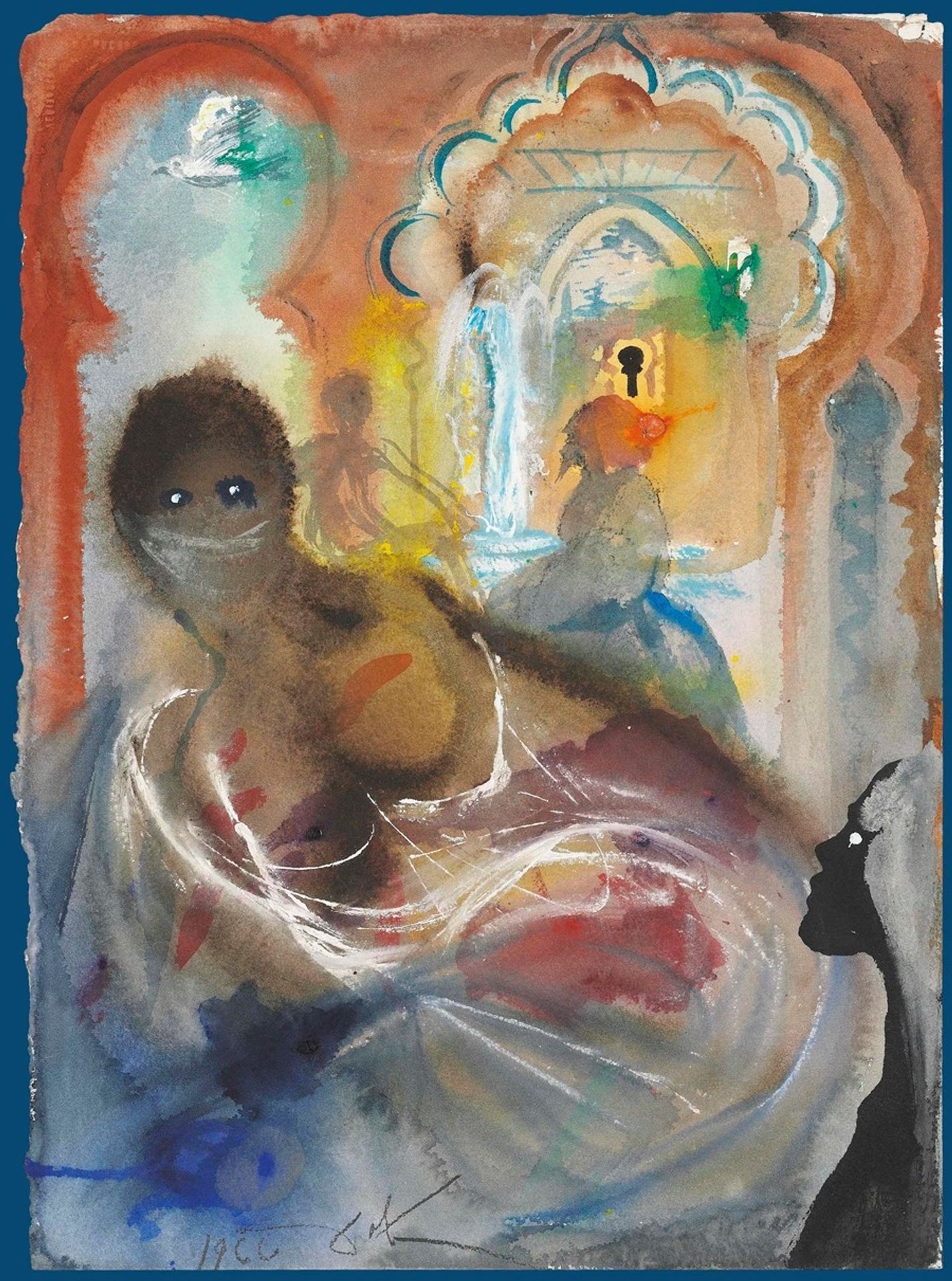 Esclave voilée et homme avec coiffe rouge by Salvador Dalí