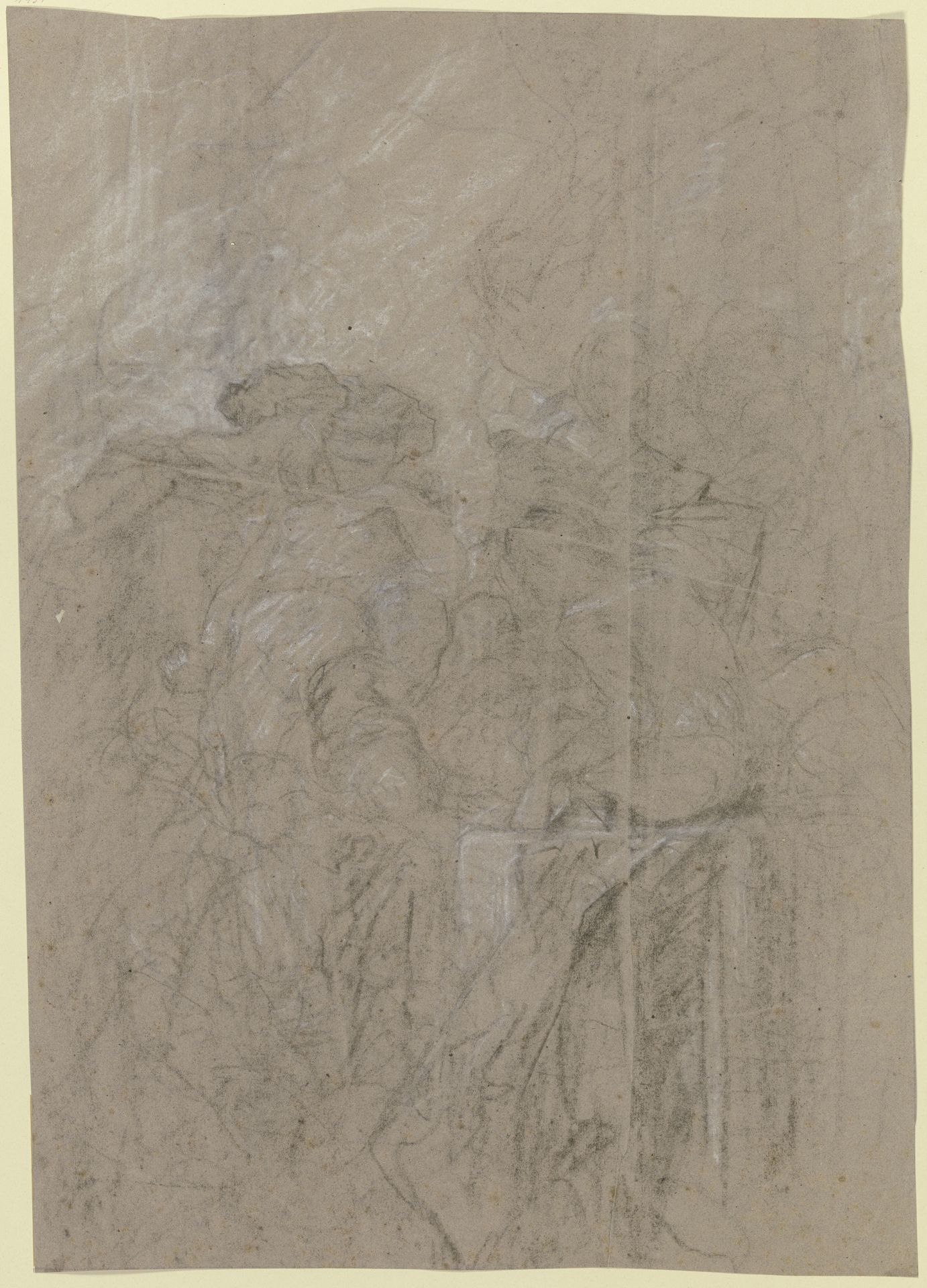 Links ein bärtiger Mann mit Turban (_), eine Frau umarmend, rechts sitzender weiblicher Rückenakt, dahinter eine weitere Gestalt by Victor Müller