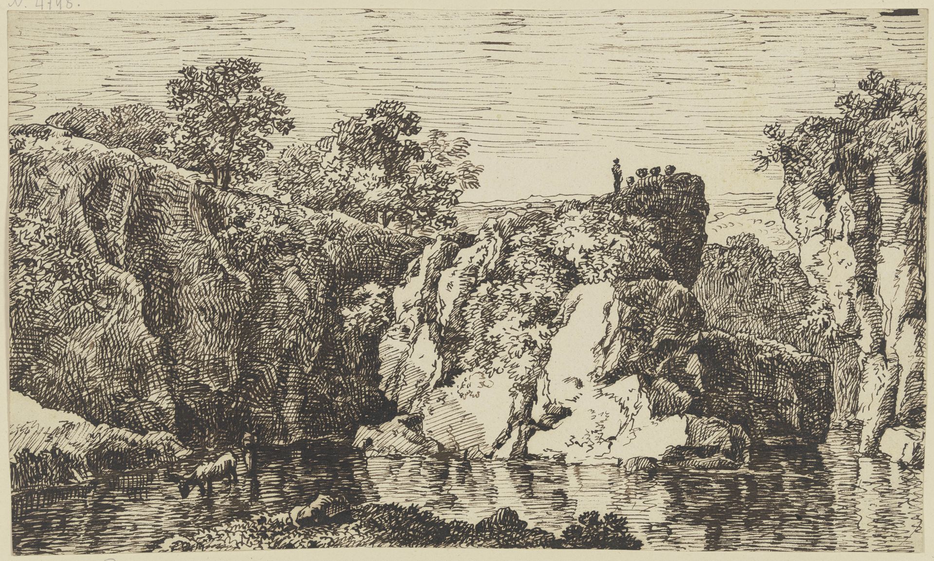Gebirgslandschaft mit Staffagefiguren by Franz Kobell