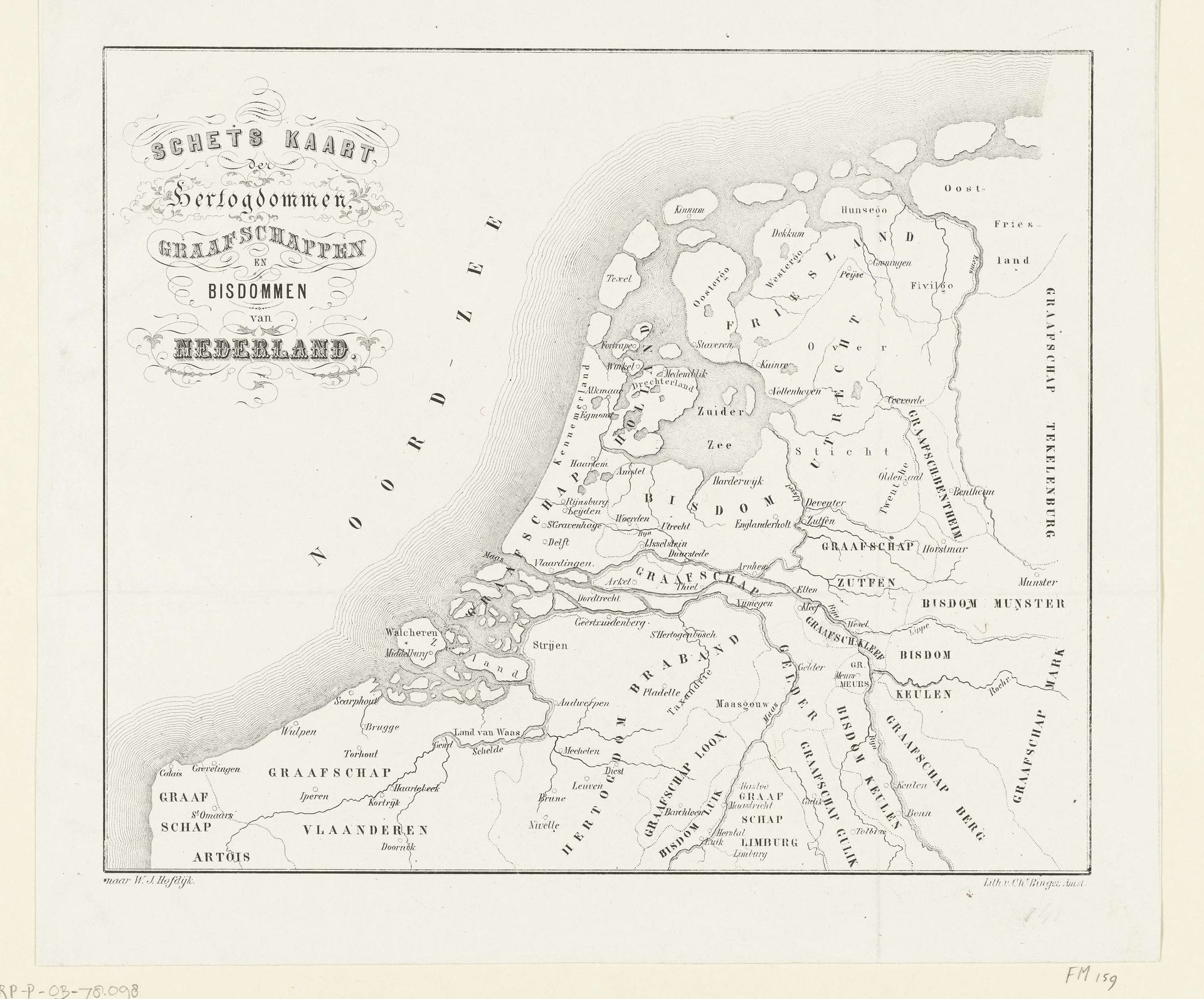 Historische kaart van de hertogdommen, graafschappen en bisdommen van Nederland by Anonymous