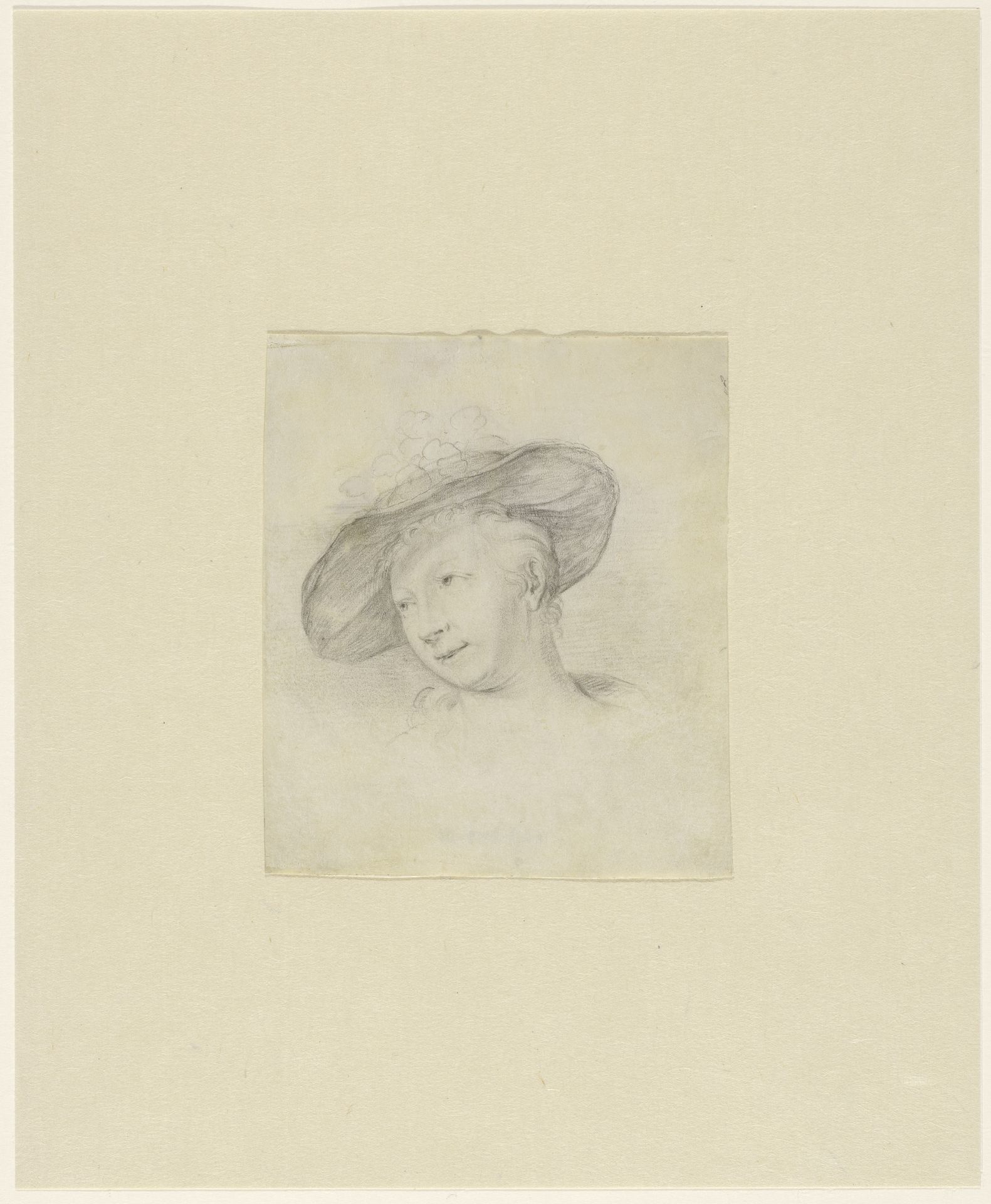 Hoofd van een elegante herderin met hoed by Hieronymus van der Mij