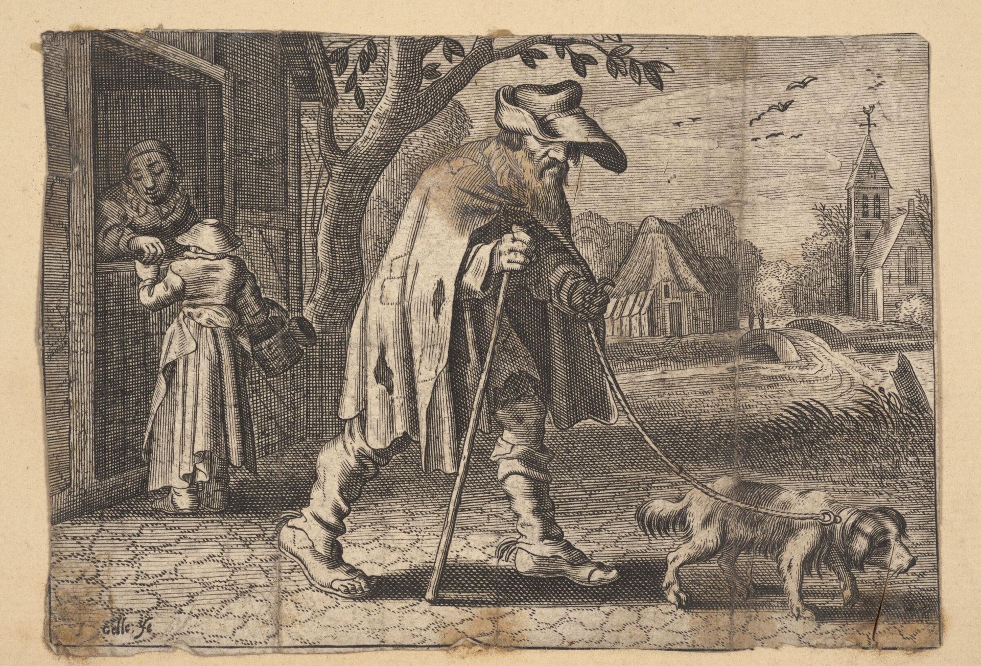 Blind Beggar and His Dog by Johannes Gelle