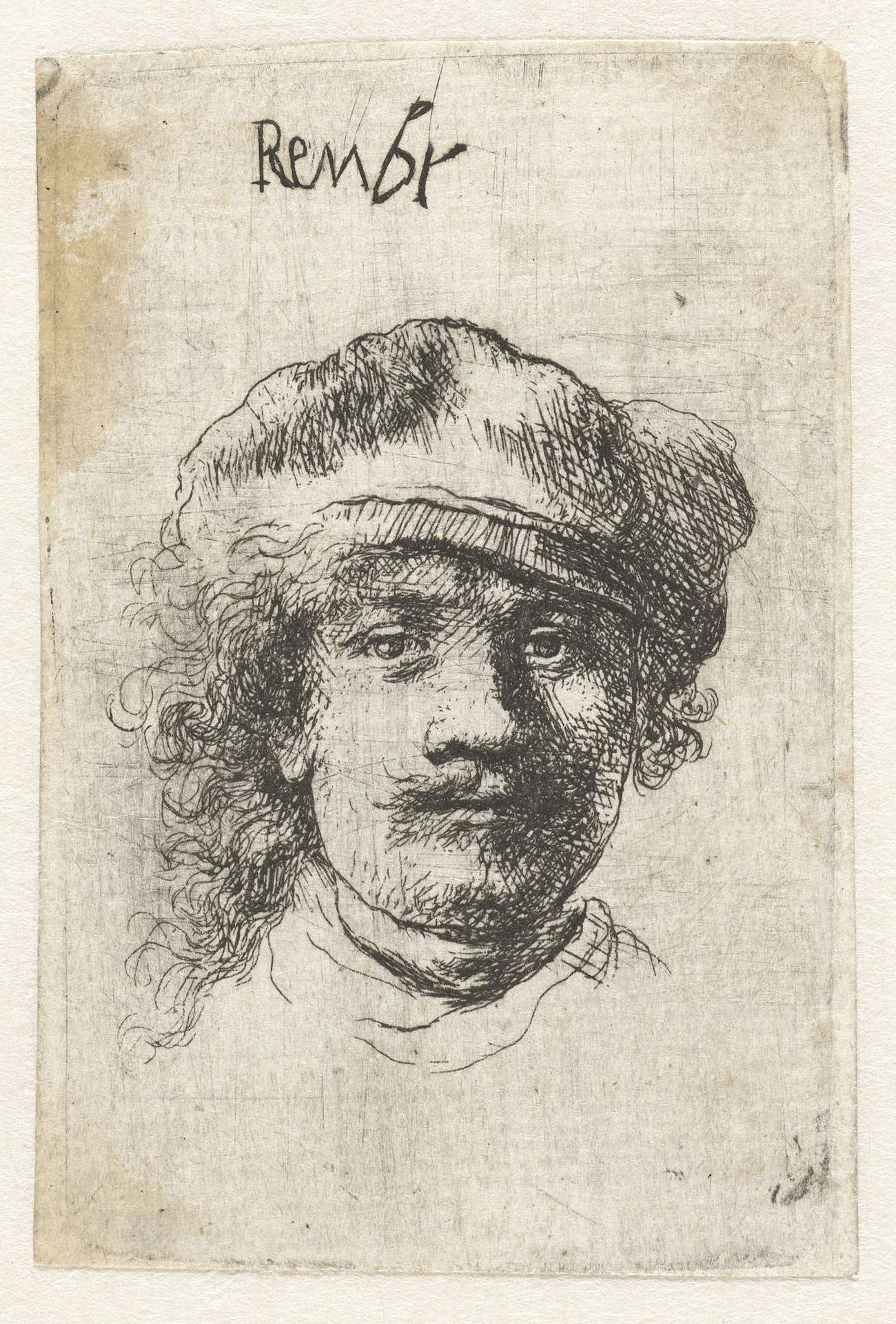 Self-portrait wearing a soft cap: full face, head only by Ignace-Joseph de Claussin