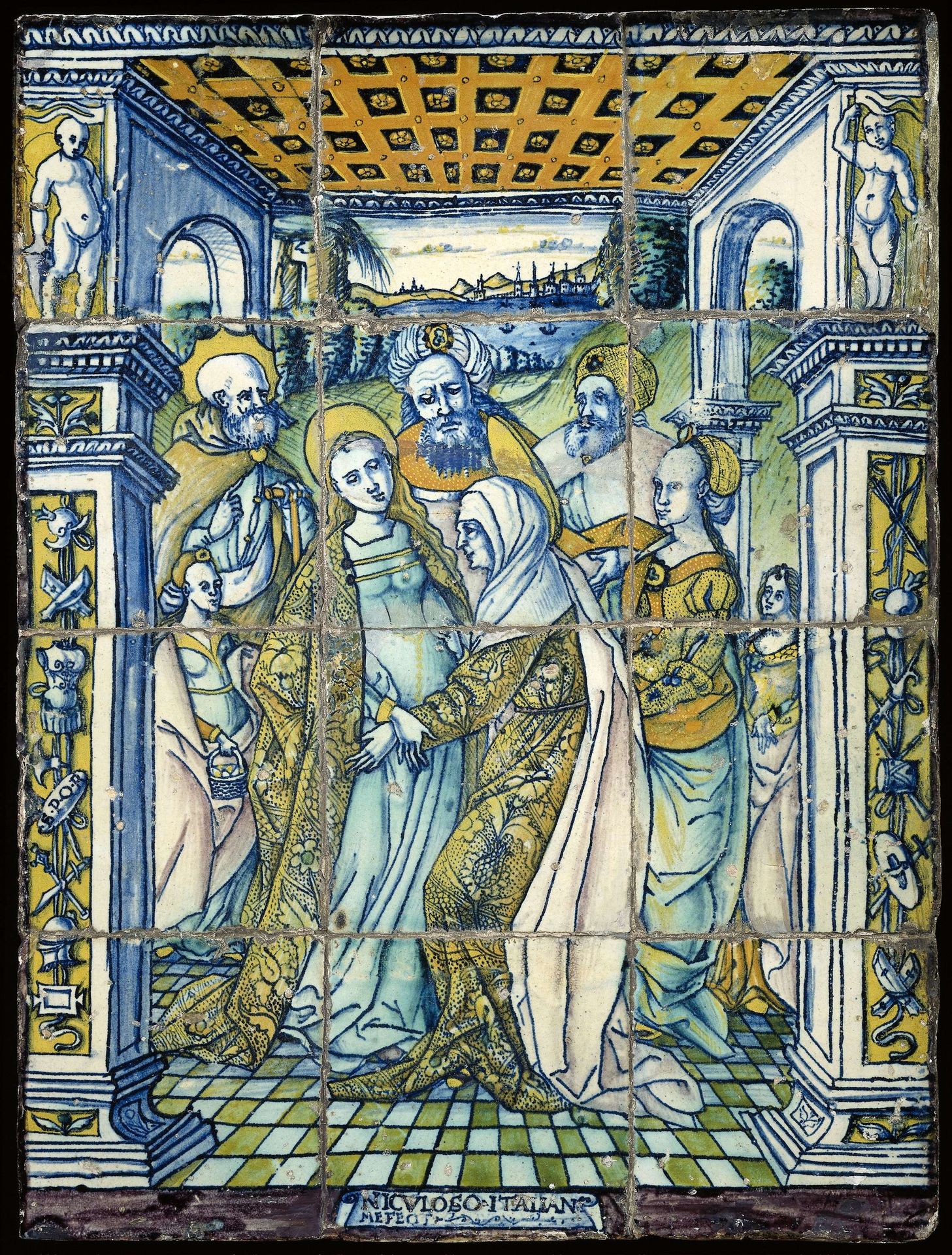 Tegeltableau met een voorstelling van de Visitatie by Francisco Niculoso