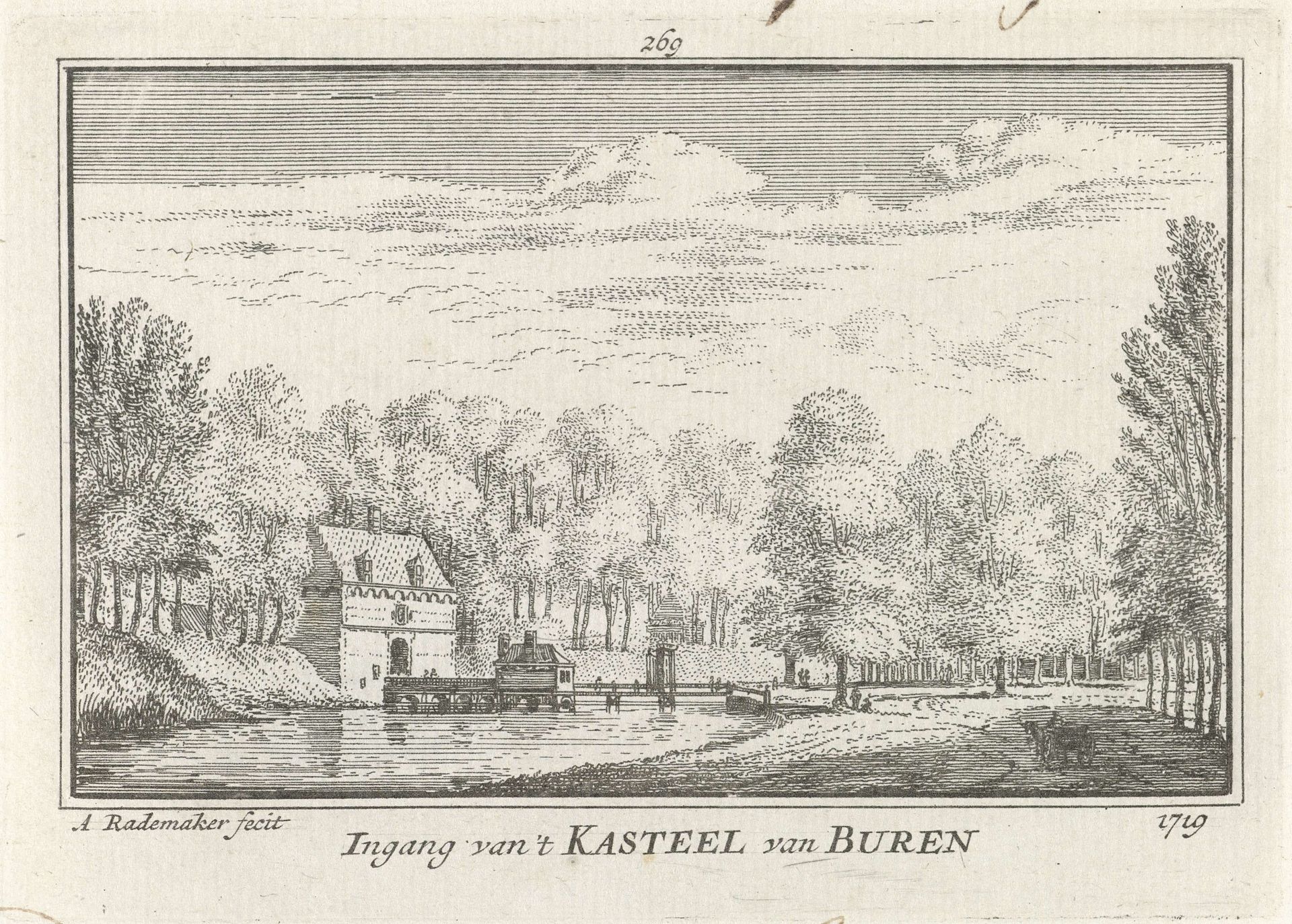 Gezicht op de voorpoort van Kasteel Buren by Abraham Rademaker