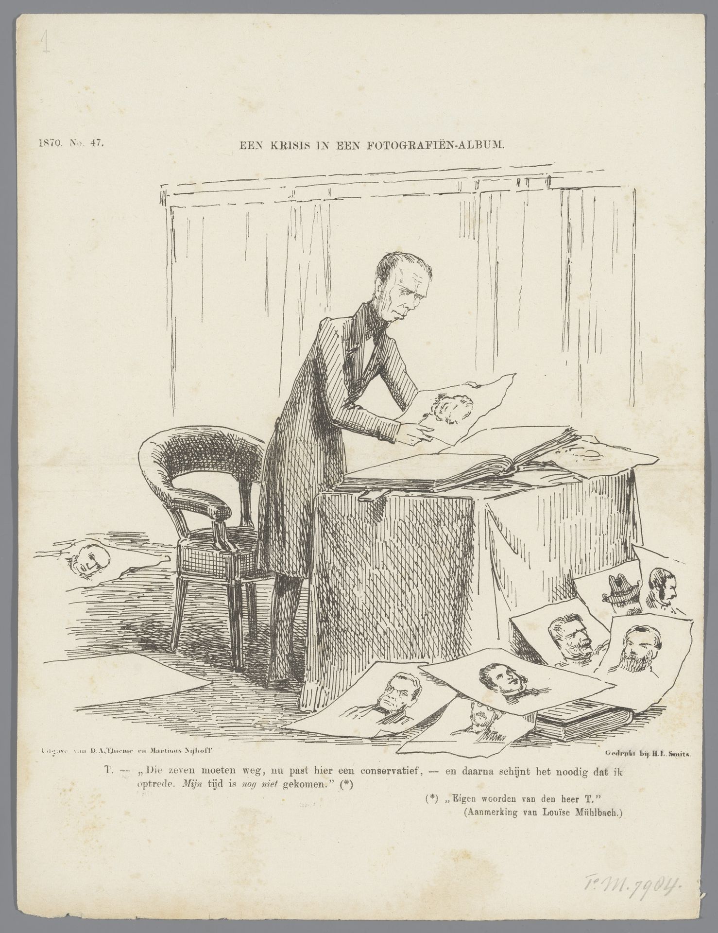 Spotprent met Thorbecke en keuze van ministers, 1870 by Johan Michaël Schmidt Crans