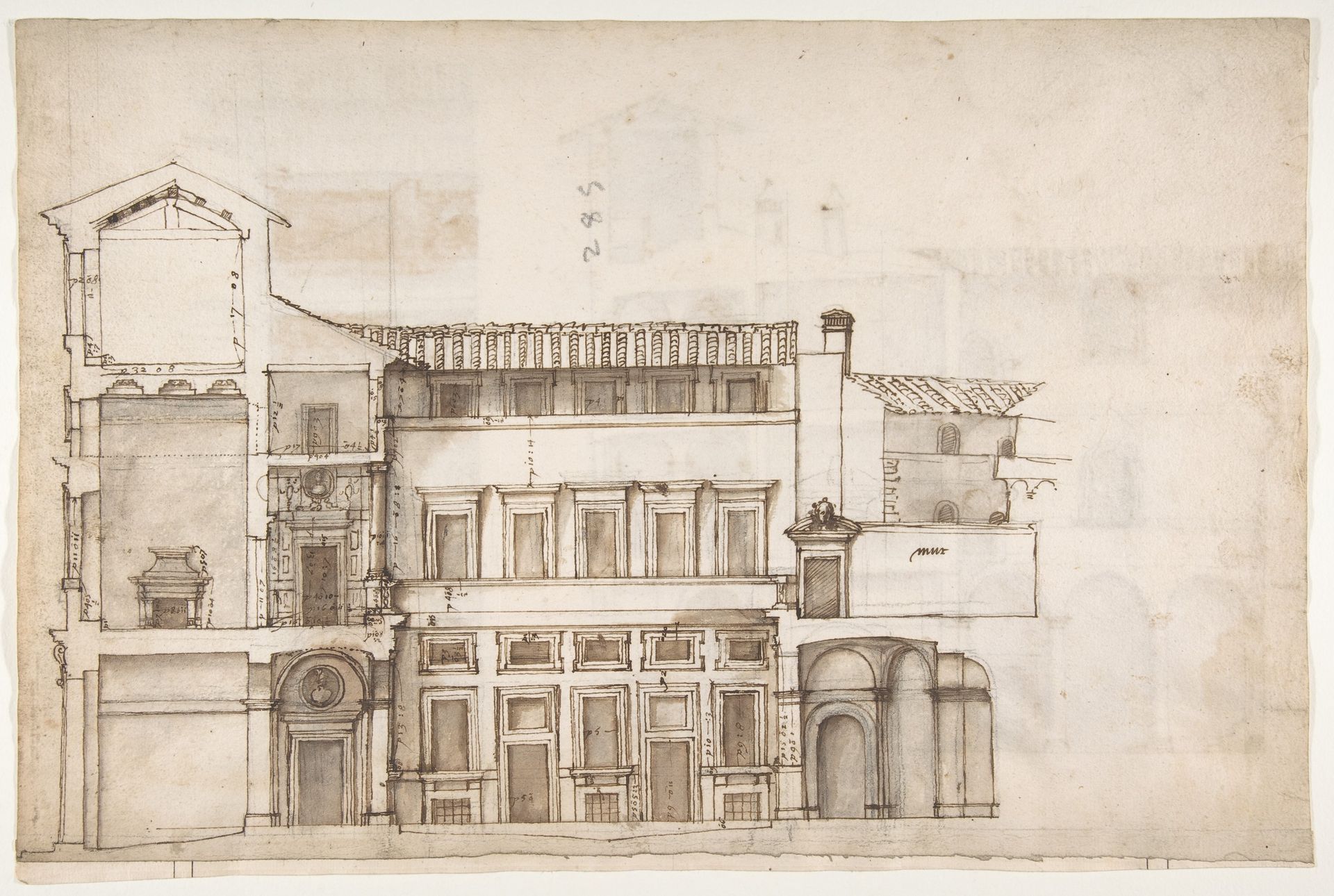 Palazzo Pirro in Rome, section (recto) Palazzo Pirro in Rome, sections; profiles (verso) by Anonymous