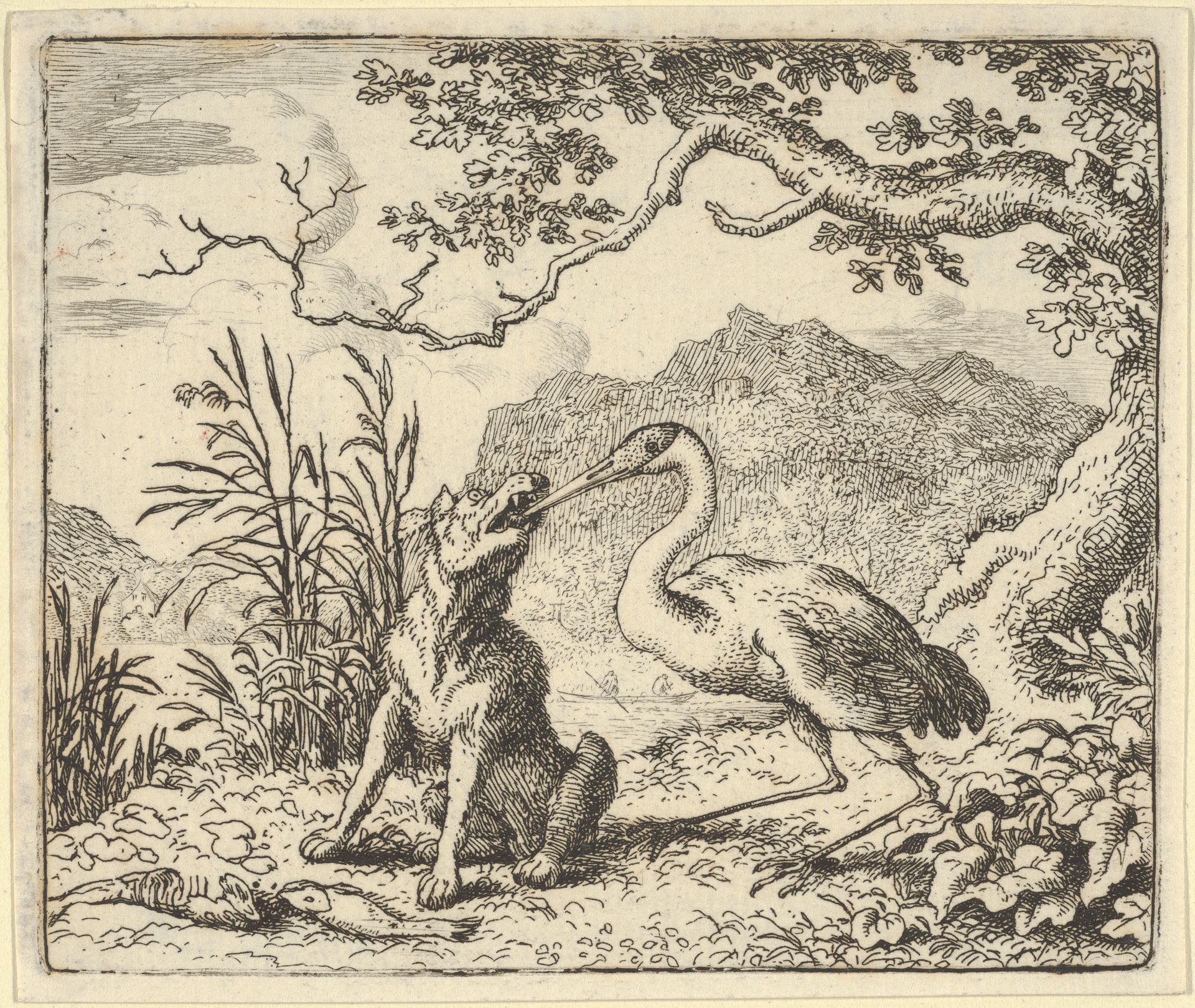 The Stork Removes a Bone from the Wolf's Throat from Hendrick van Alcmar's Renard The Fox by Allart van Everdingen
