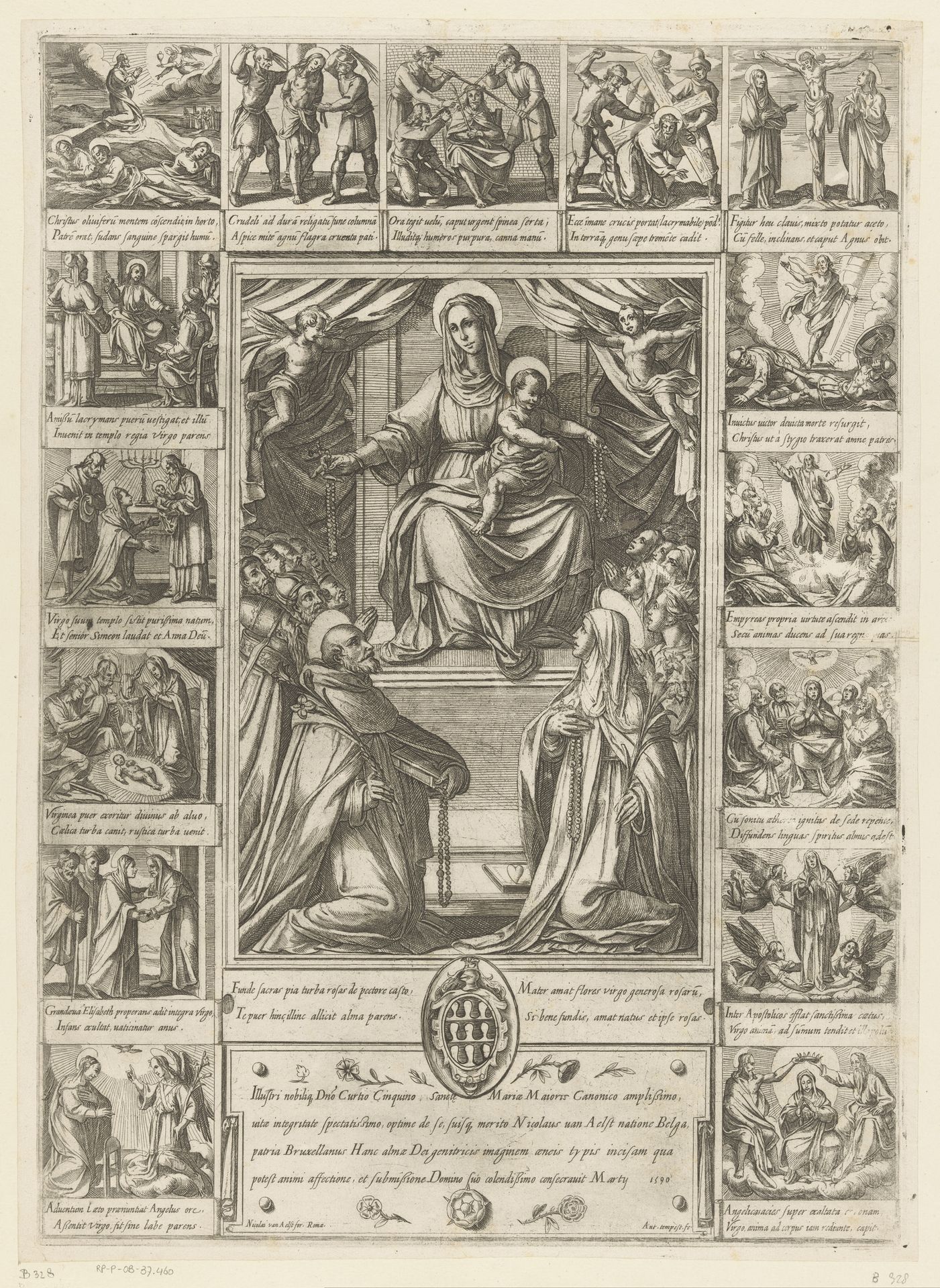Maria met Kind op troon met de heilige Dominicus en de heilige Catharina van Siena by Antonio Tempesta