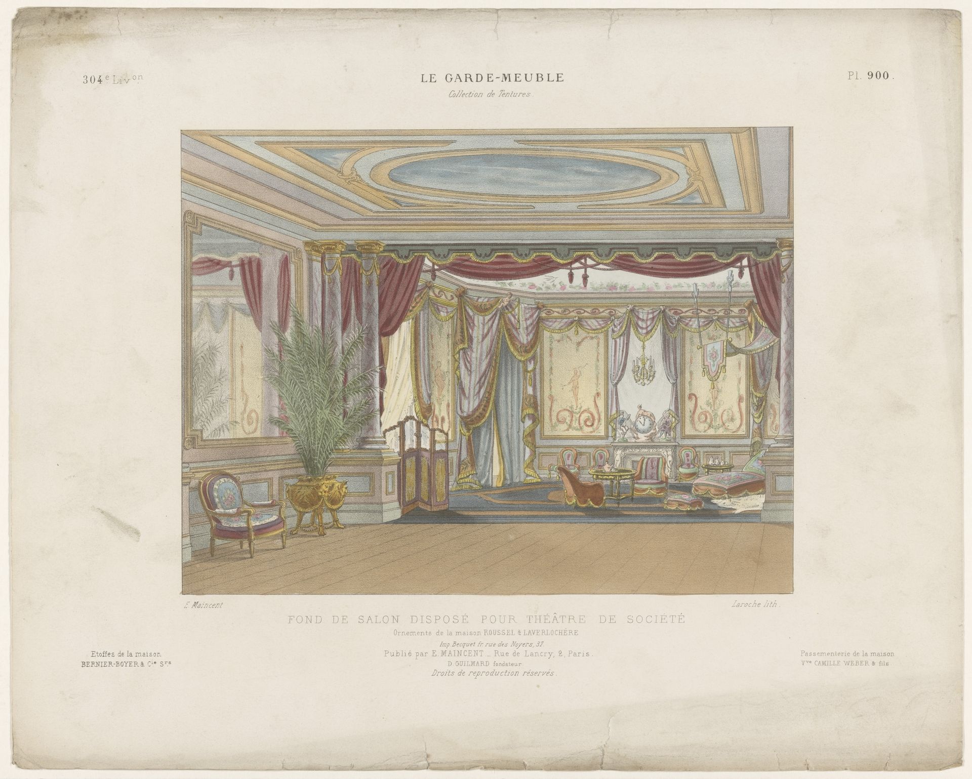 Theatersalon met gordijnen by Léon Laroche