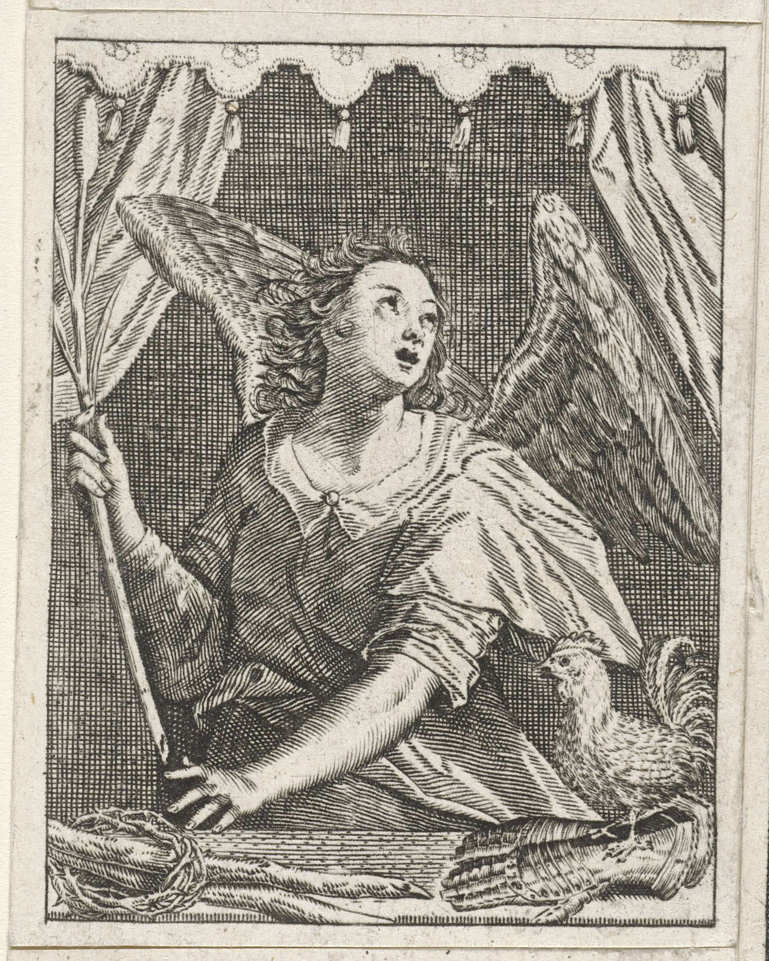 Engel met de rietstengel, de haan en de doornenkroon by Johann Sadeler I
