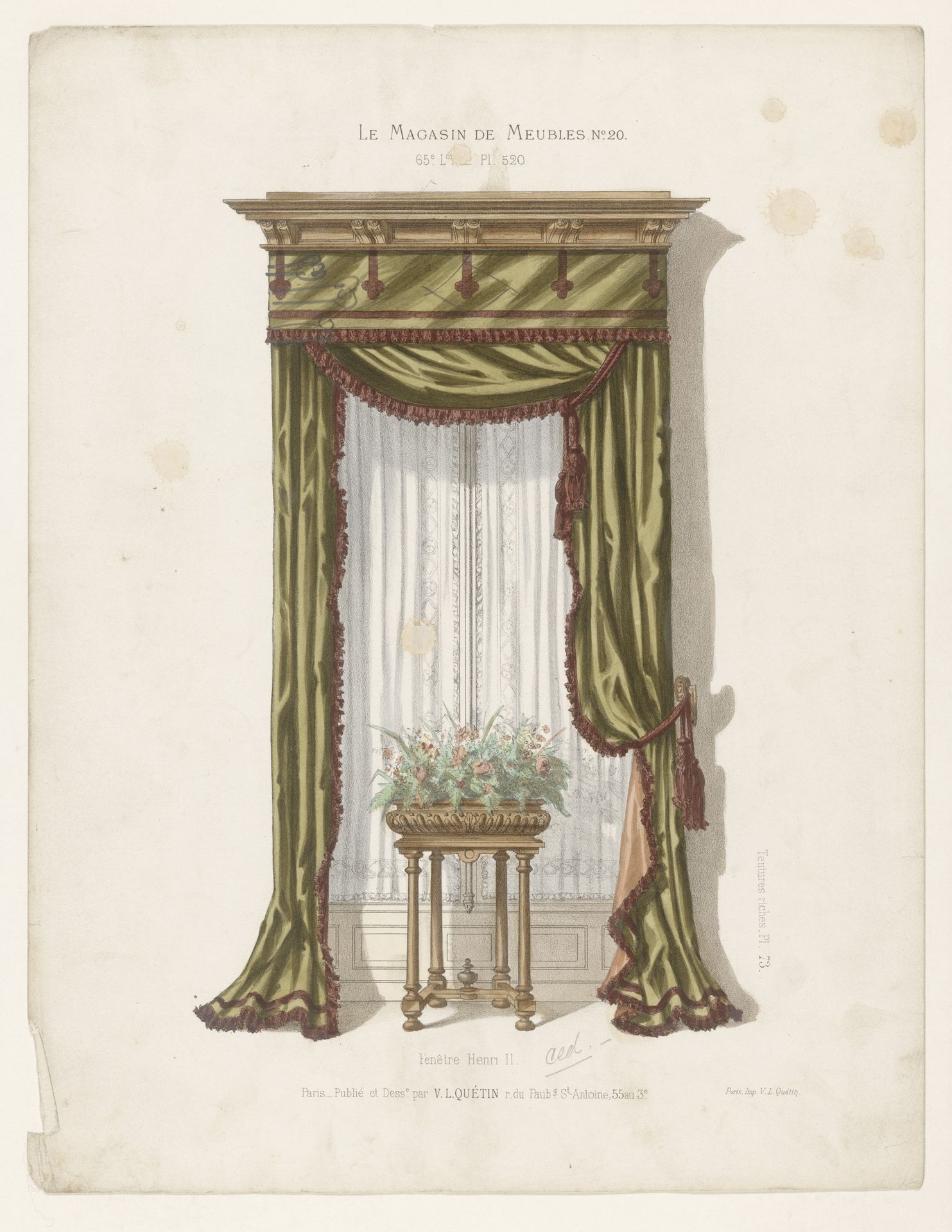Vaas met bloemen voor raam met gordijnen by Anonymous