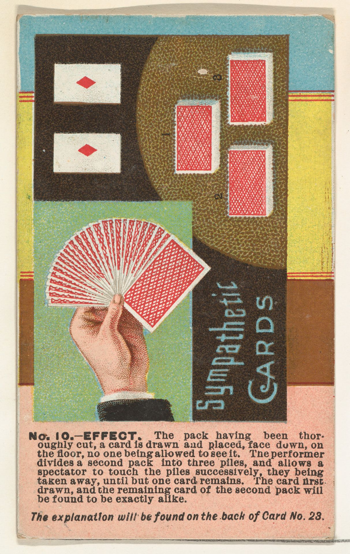 Number 10, Sympathetic Cards, from the Tricks with Cards series (N138) issued by W. Duke, Sons & Co. to promote Honest Long Cut Tobacco by W. Duke, Sons & Co.