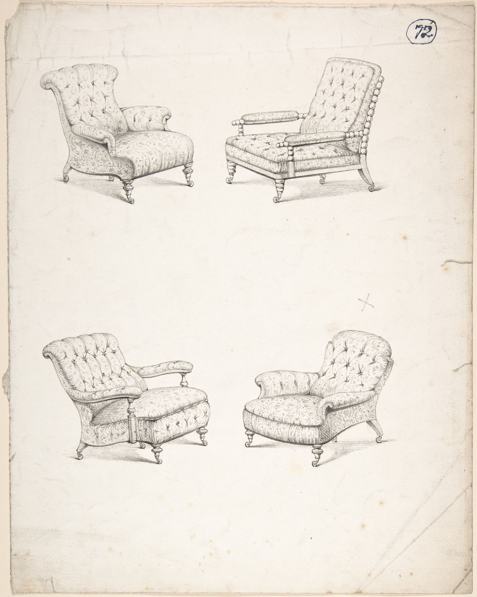 Designs for Four Upholstered Chairs by Charles Hindley and Sons