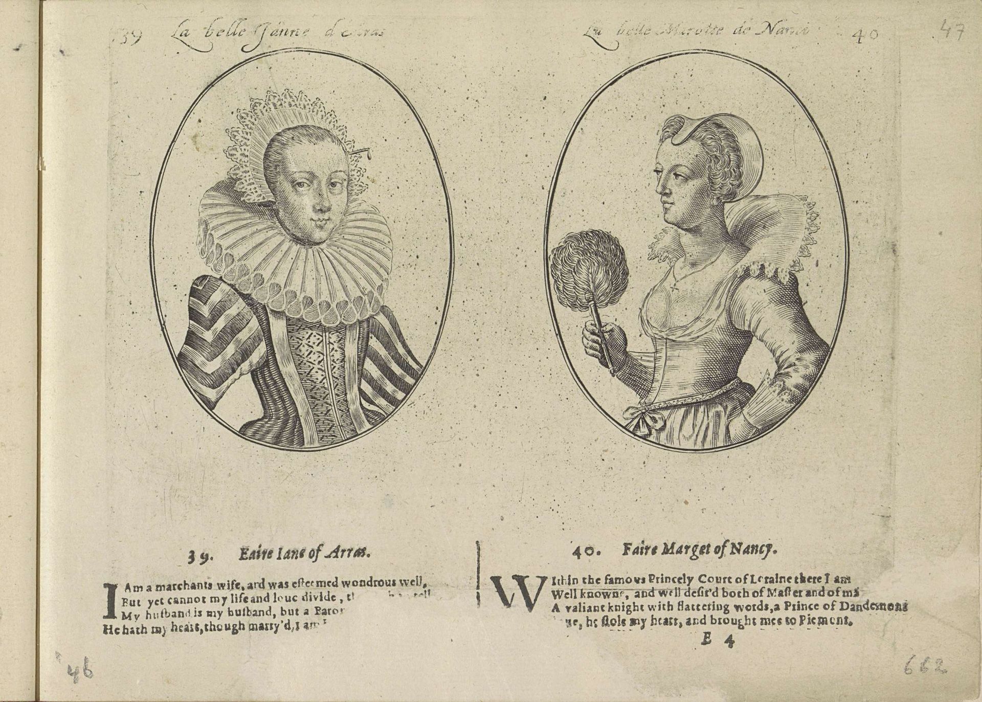 Portretten van de courtisanes genaamd Schone Jenne van Arras en Marotte van Nancy by Crispijn van de (II) Passe