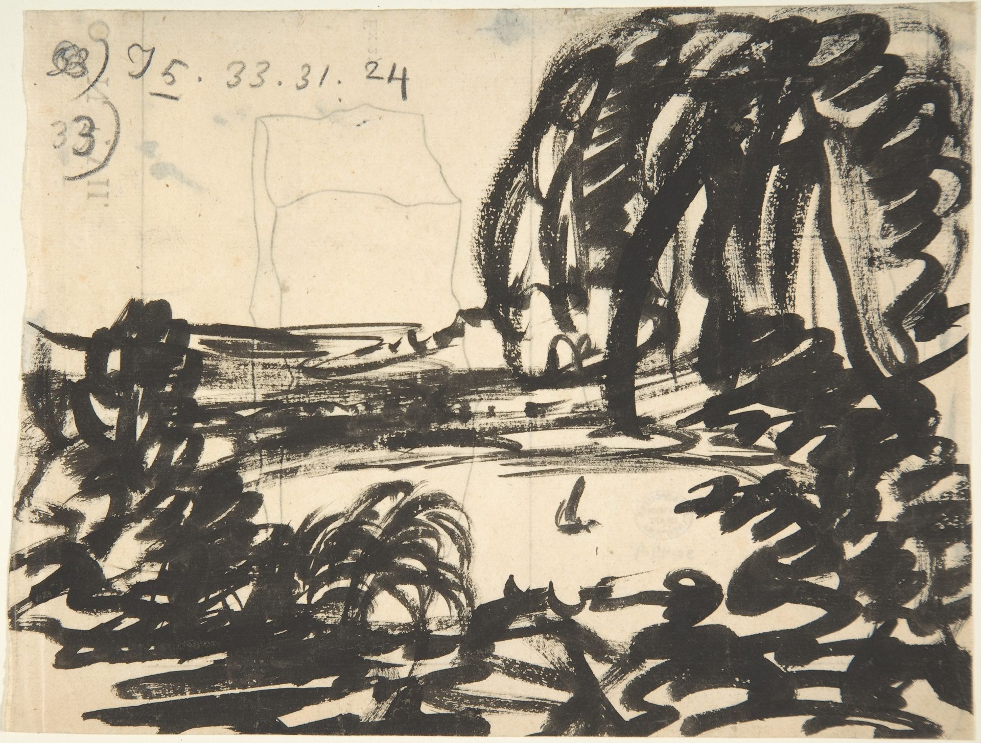 A Blot-Lake with Boat, Surrounded by Trees by Alexander Cozens