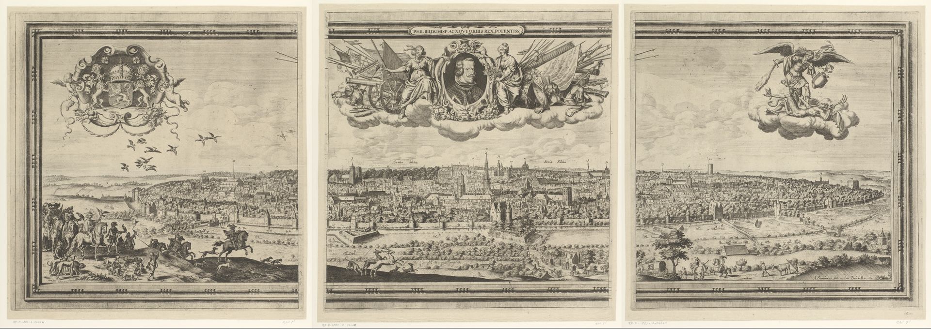 Gezicht op Brussel, bestaande uit drie delen by Abraham Dircksz. Santvoort