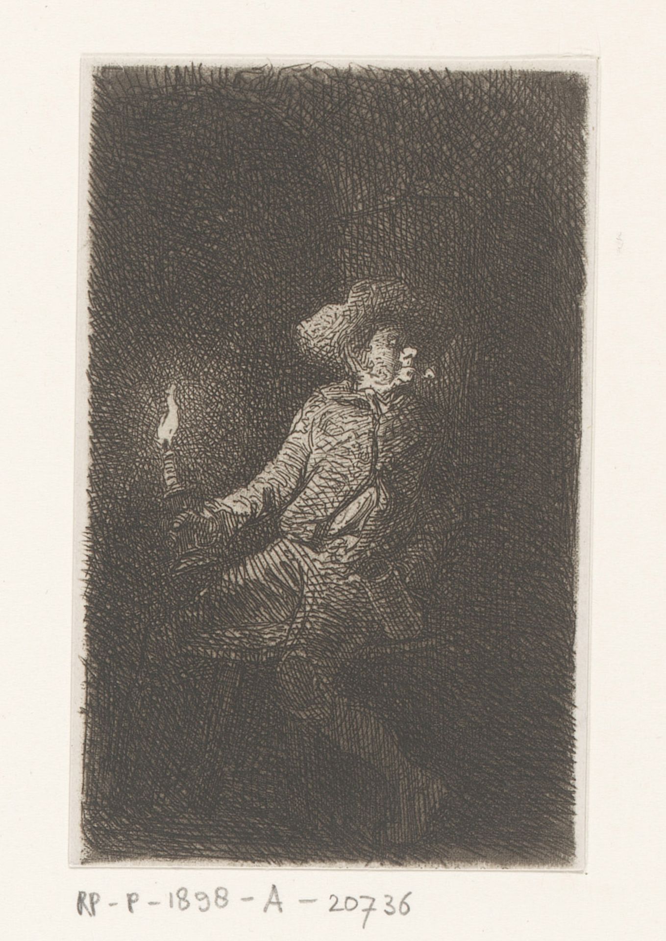 Rokende man in kelder bij kaarslicht by Charles Jacque